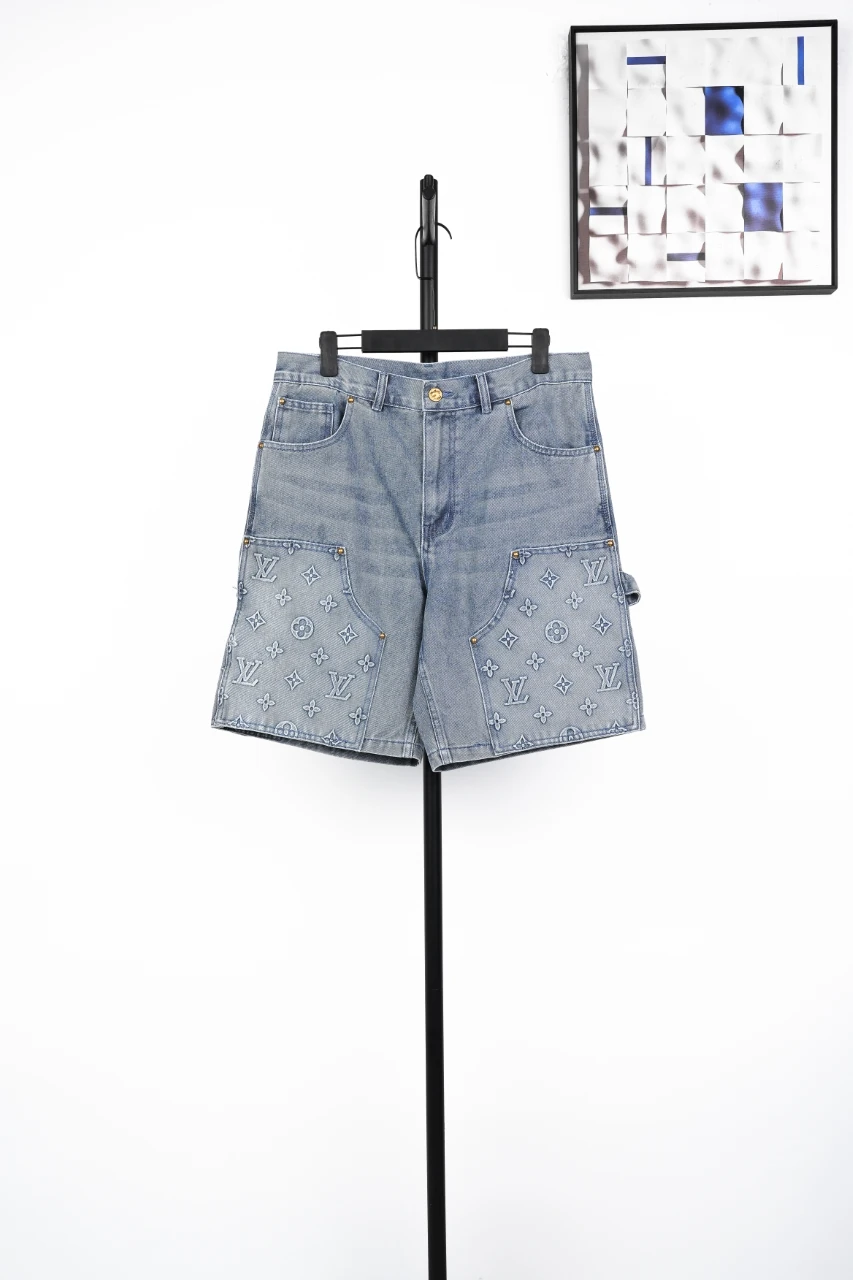 Louis Vuitton Light Blue Embossed Monogram Denim Shorts product photo from LabelPicks