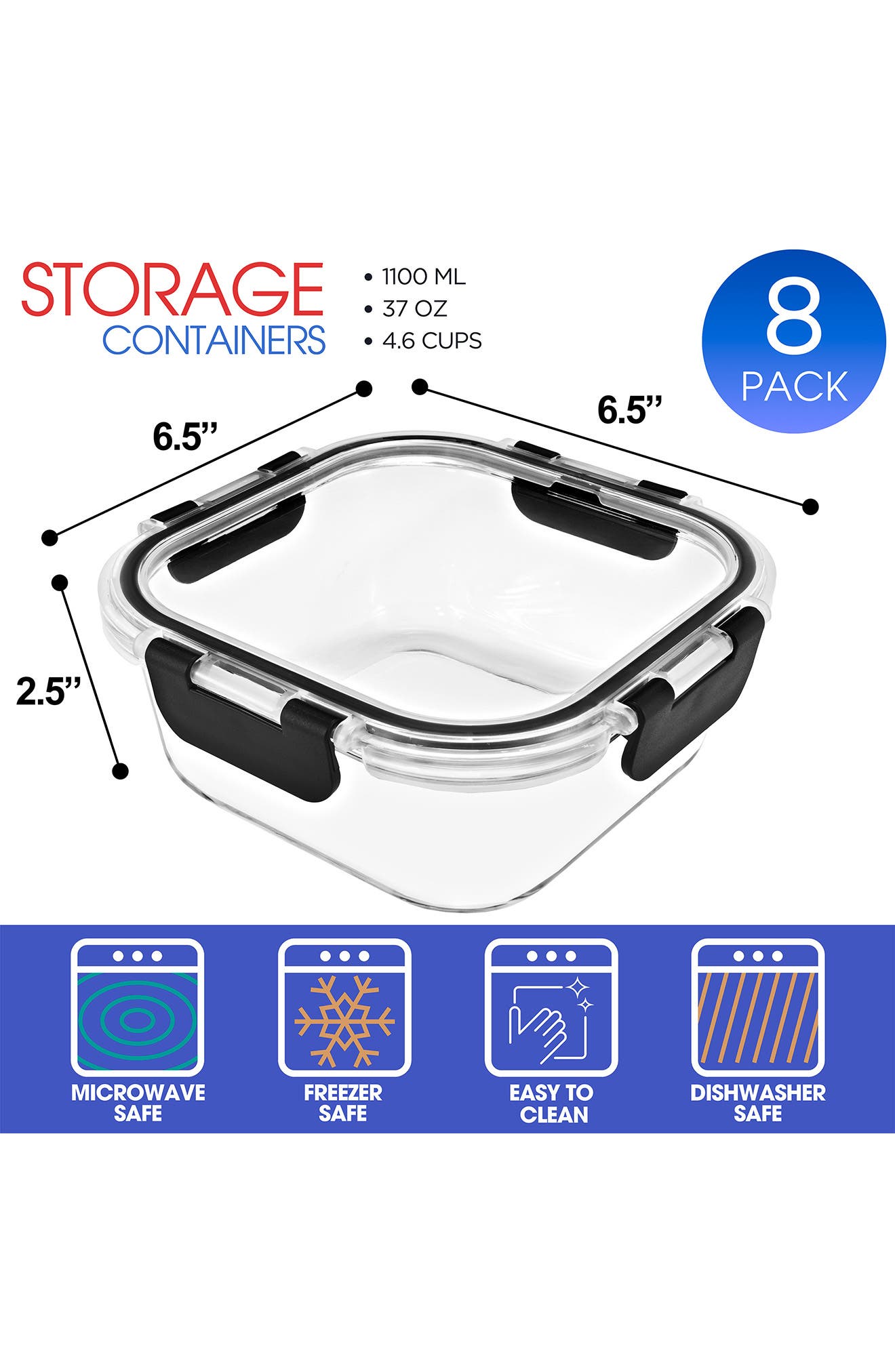 SORBUS 8-Pack Glass Food Prep Storage Containers