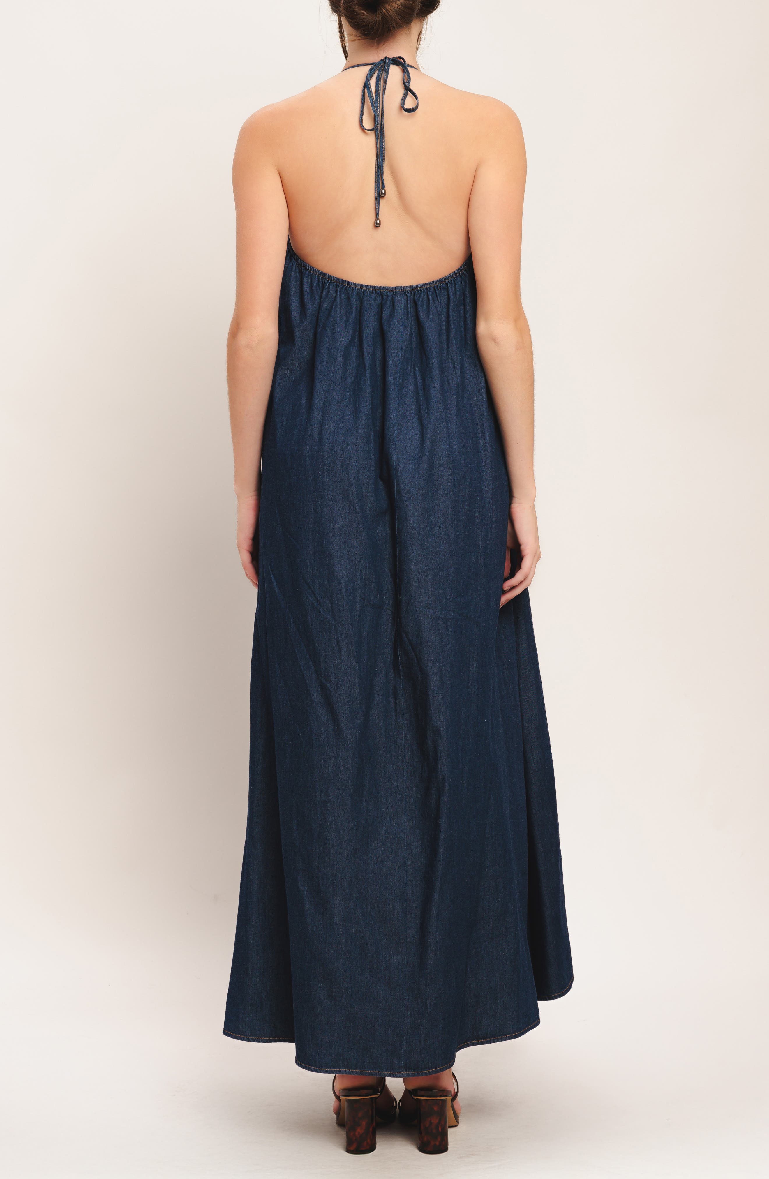 FLYING TOMATO Halter Denim Maxi Dress