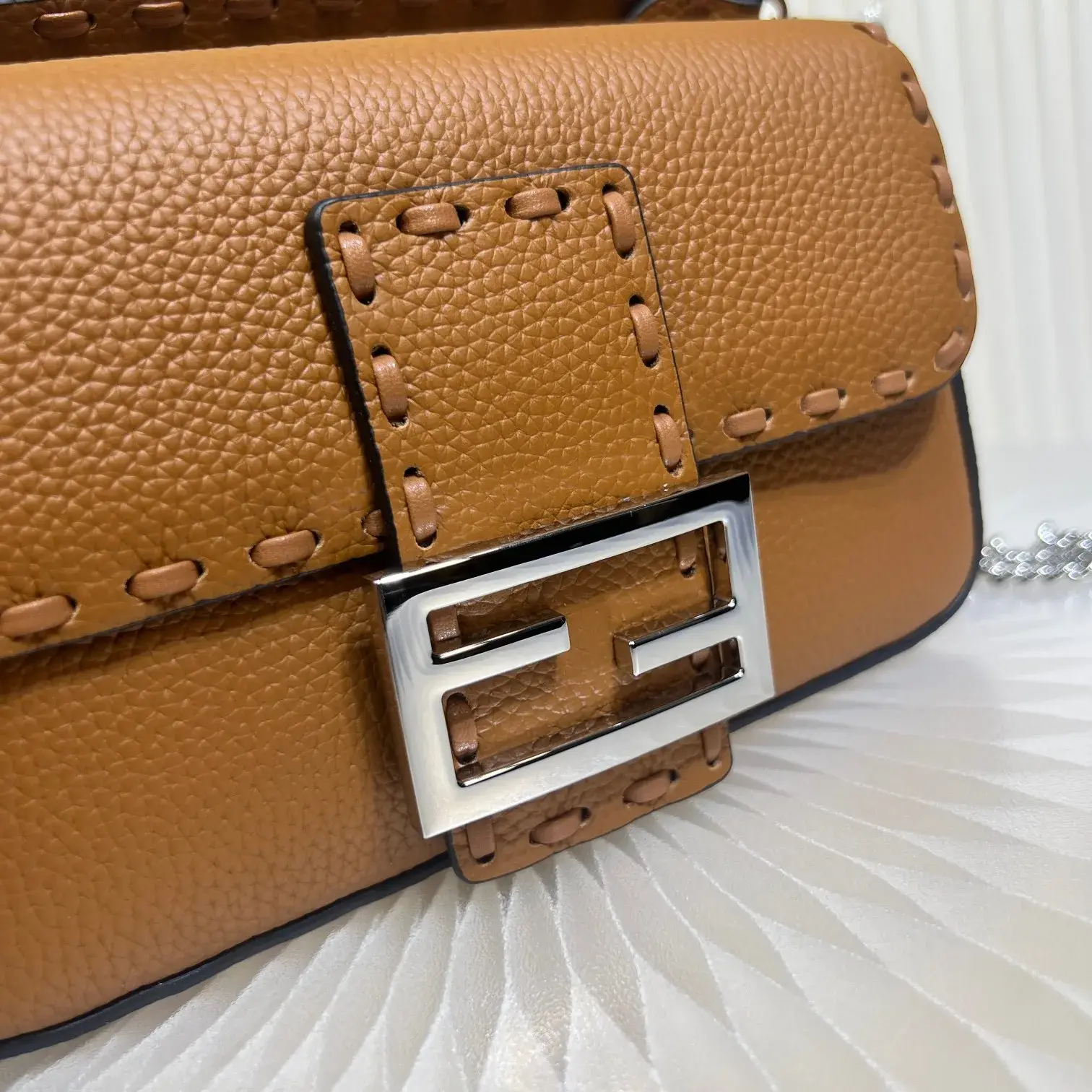 Fendi Brown Baguette Grained Leather Shoulder Bag product photo from LabelPicks
