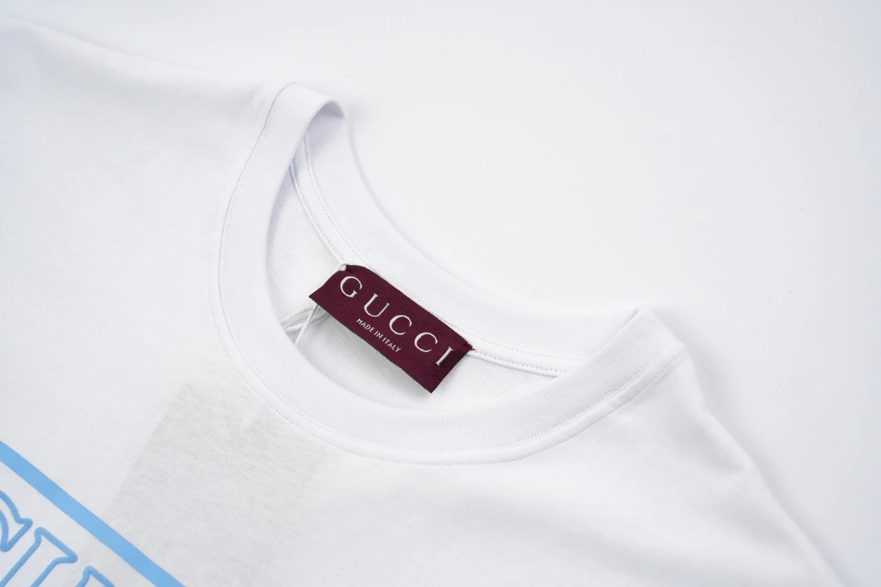 GUCCI White Pale Blue Logo Print T-Shirt product photo from LabelPicks