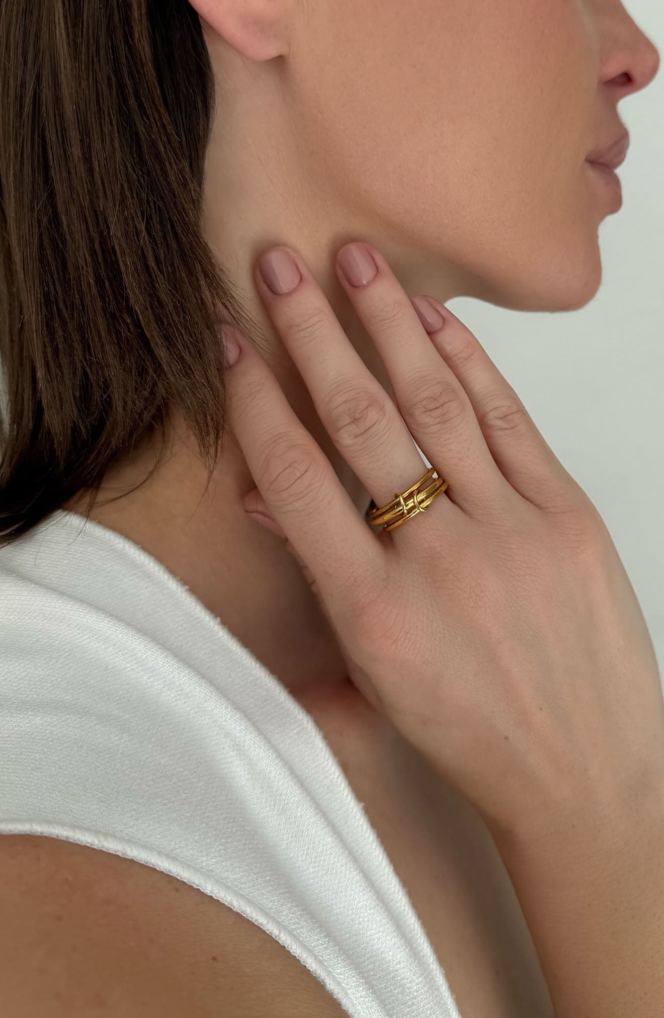 Adornia Set of 3 18K Gold Plated Linked Band Rings