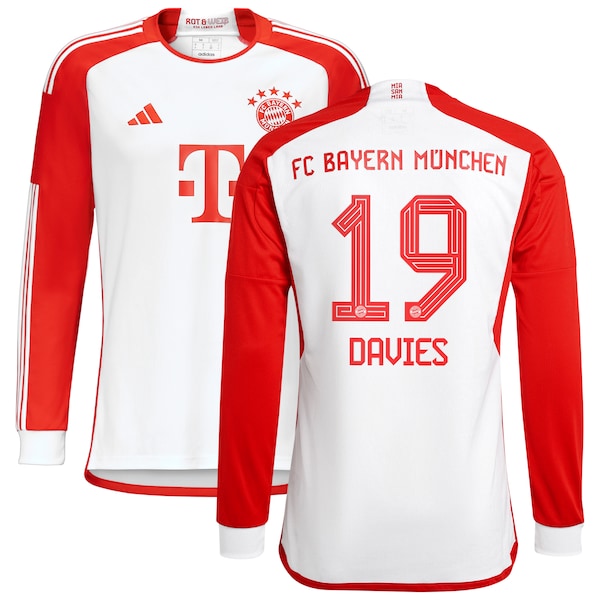 Alphonso Davies Bayern Munich adidas 2023/24 Home Replica Long Sleeve Jersey - White