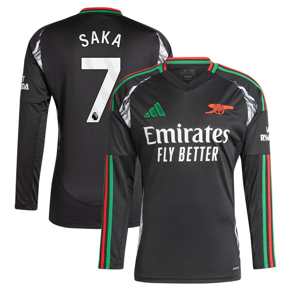Bukayo Saka Arsenal adidas 2024/25 Away Replica Long Sleeve Player Jersey - Black
