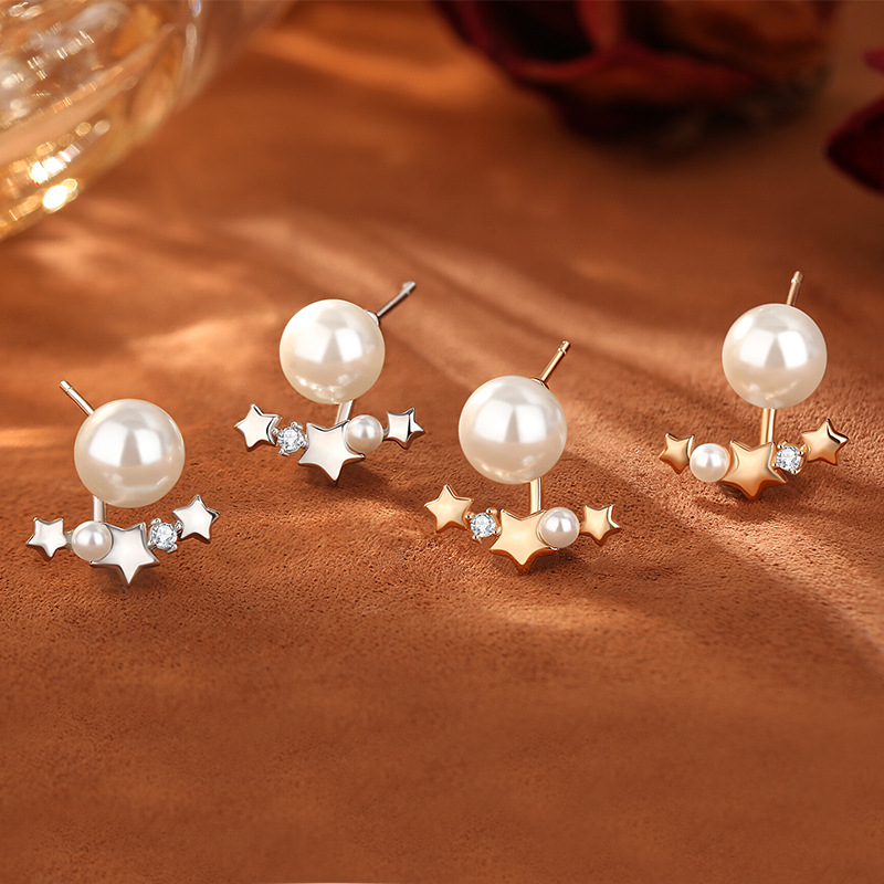 Original pearlescent galaxy shell bead earrings, sterling silver French style star earrings, high-end light luxury earrings