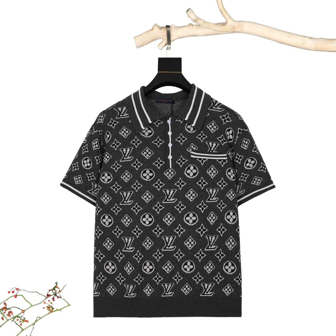 Classic jacquard knit lapel short sleeve