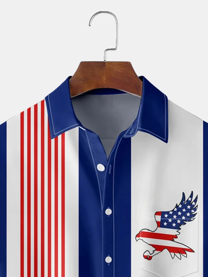 Moisture-wicking American Eagle Chest Pocket Bowling Shirt