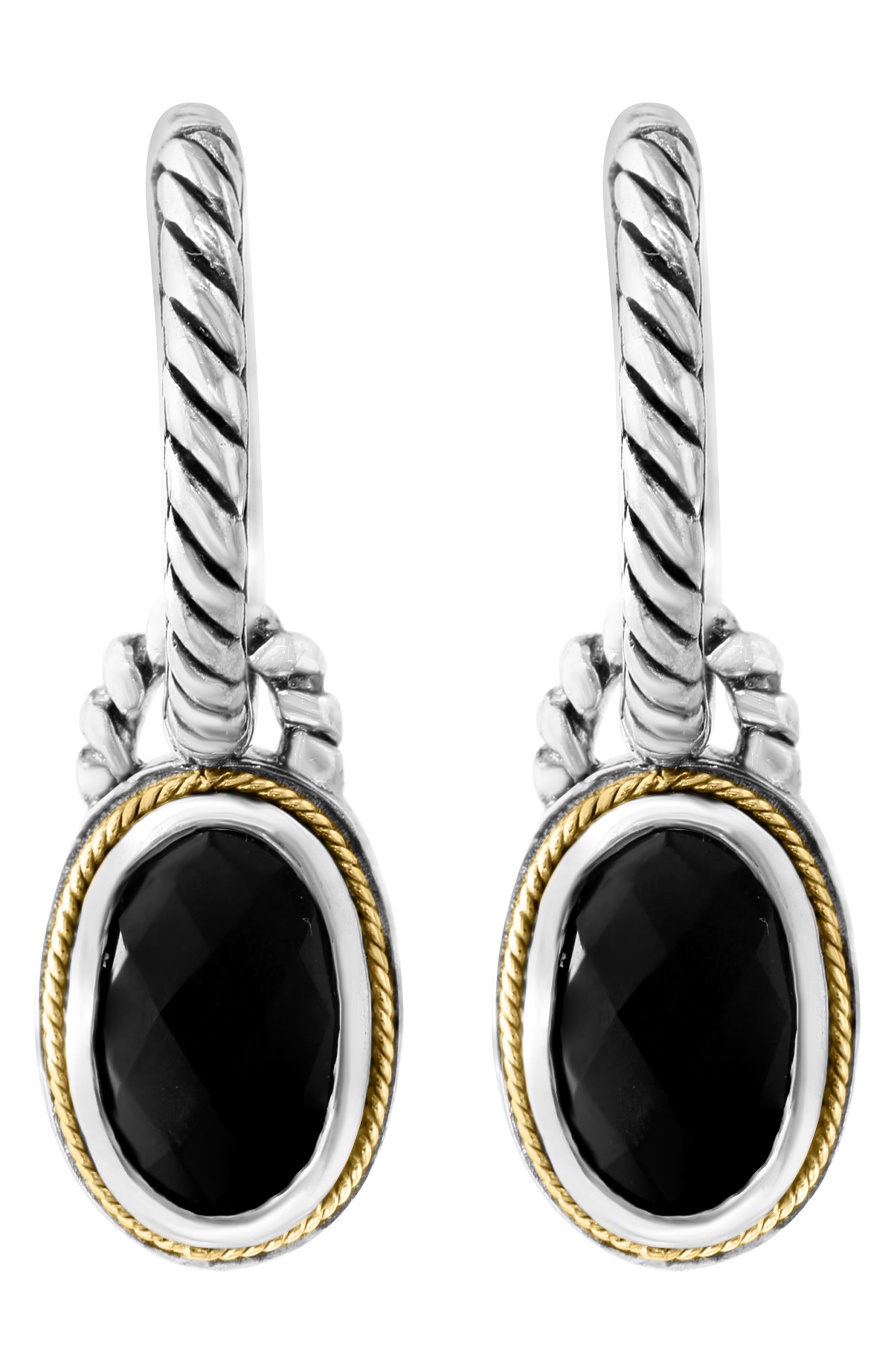 EFFY Onyx Drop Two-Tone Hoop Earrings