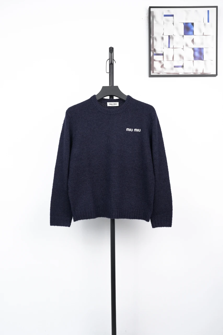 Miu Miu Navy Boucle Wool Crewneck Sweater product photo from LabelPicks