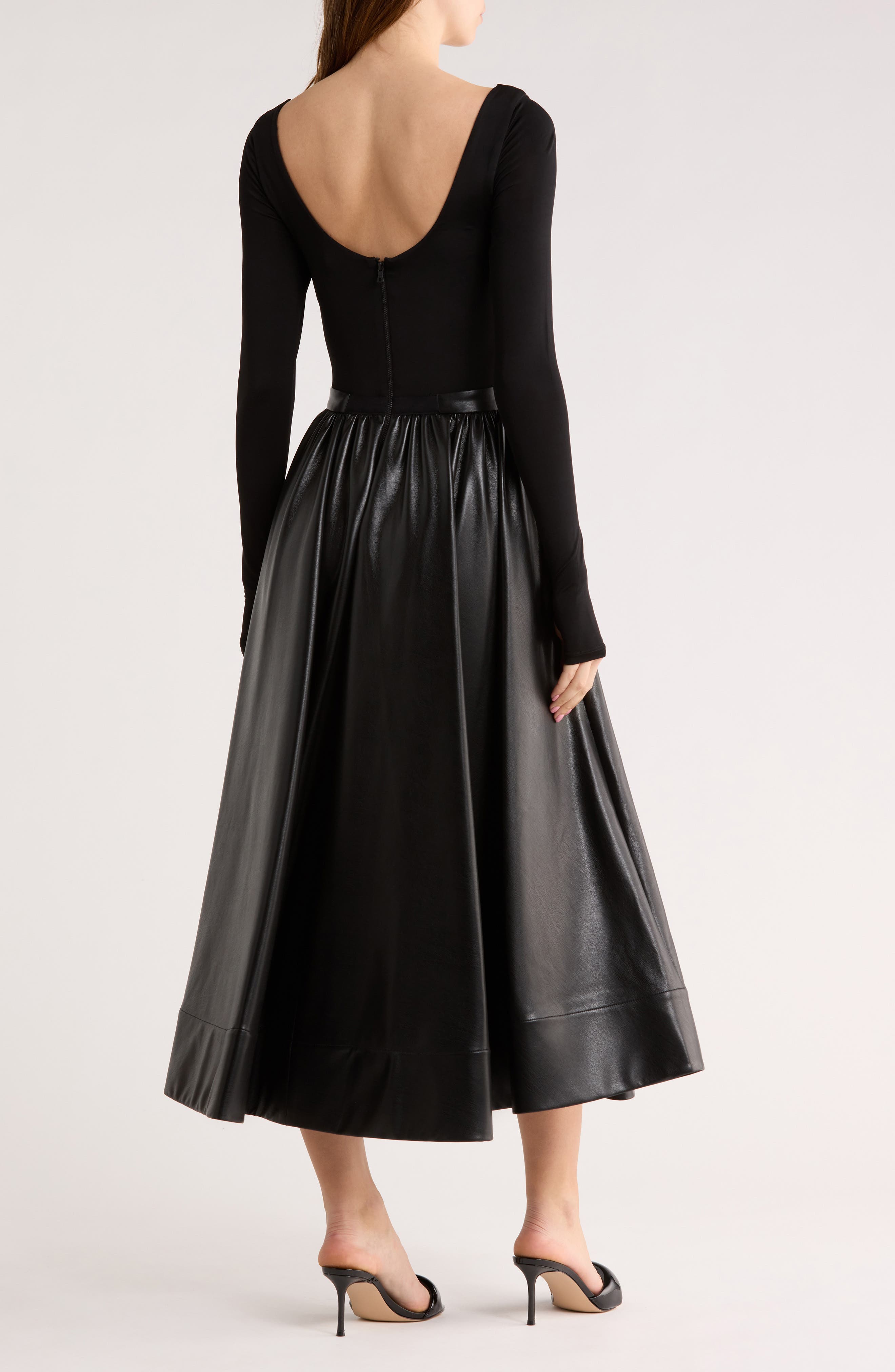Alice + Olivia Chara Long Sleeve Faux Leather Skirt Dress