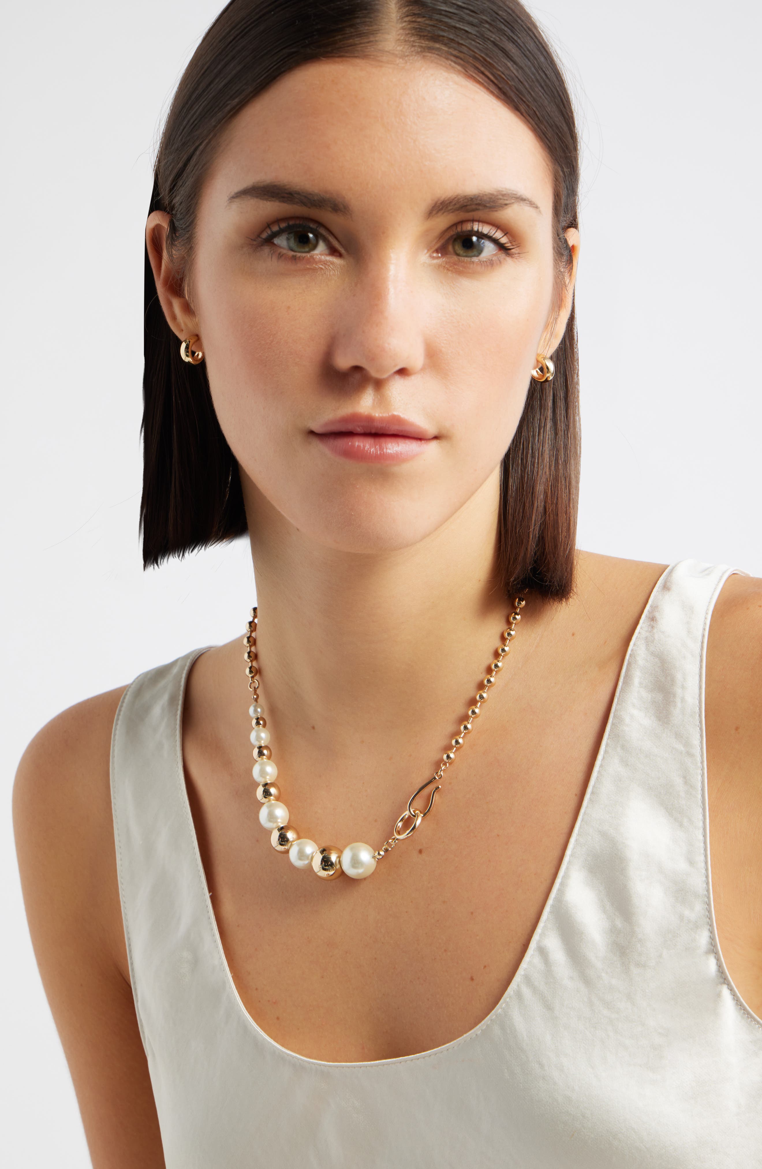 Nordstrom Faux Pearl & Ball Chain Collar Necklace