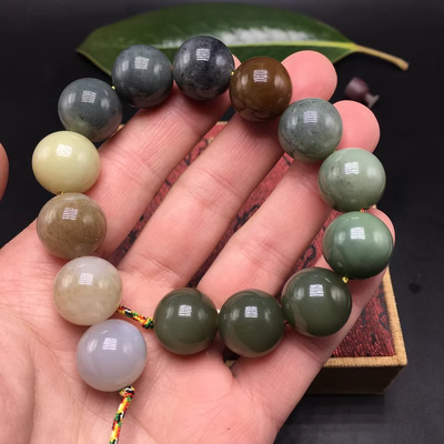 Natural Hetian Jade Multi-treasure Bead Bracelet 16mm Boutique Men's Bracelet Rich Color Collection Wenwan