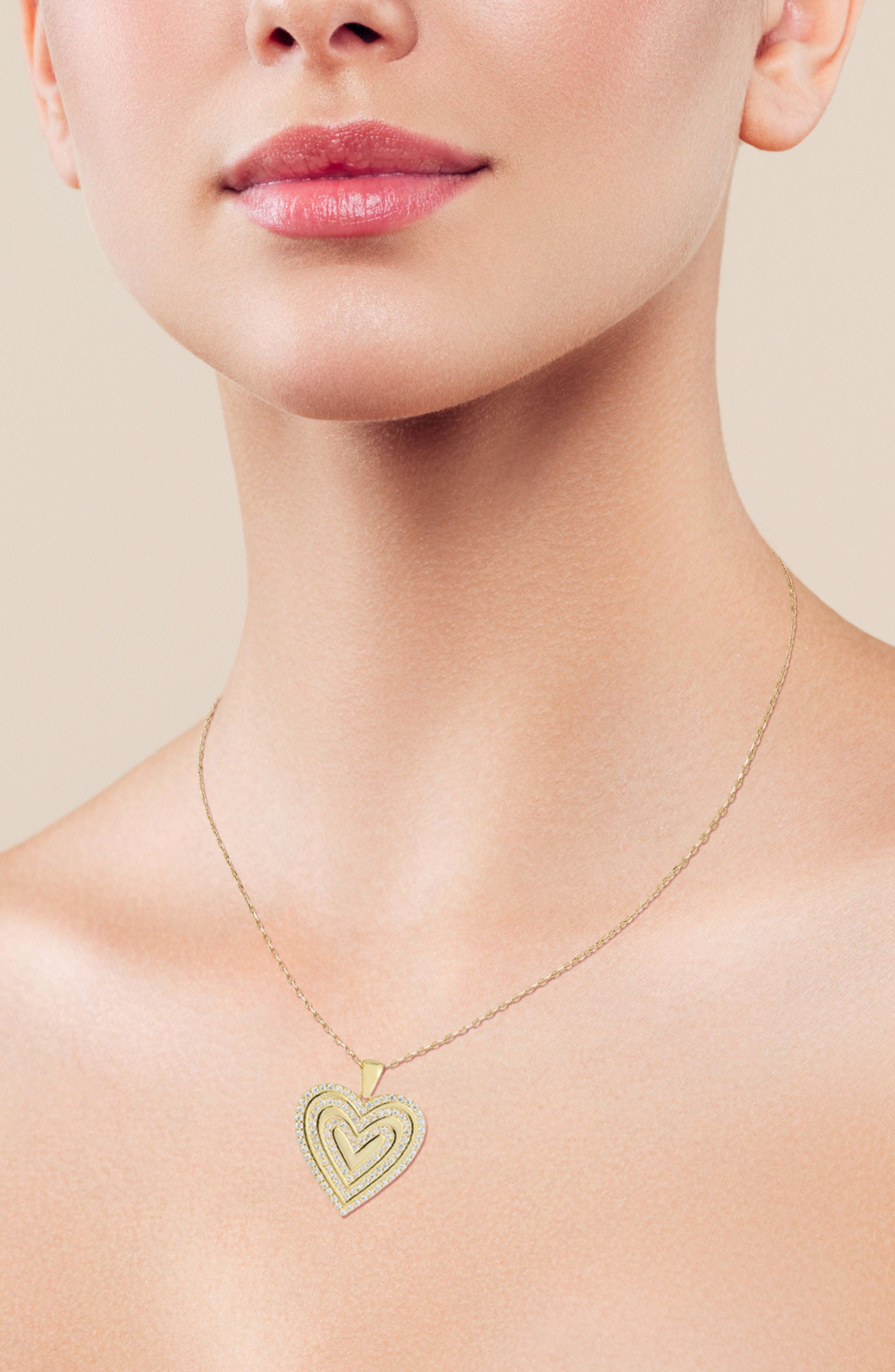 SPHERA MILANO 14K Gold Plated Sterling Silver Cubic Zirconia Heart Pendant Necklace