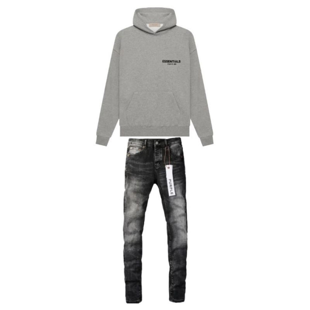 Fear of God Essentials Hoodie Dark Oatmeal+ Purple Brand Fashion Men Jeans 5
