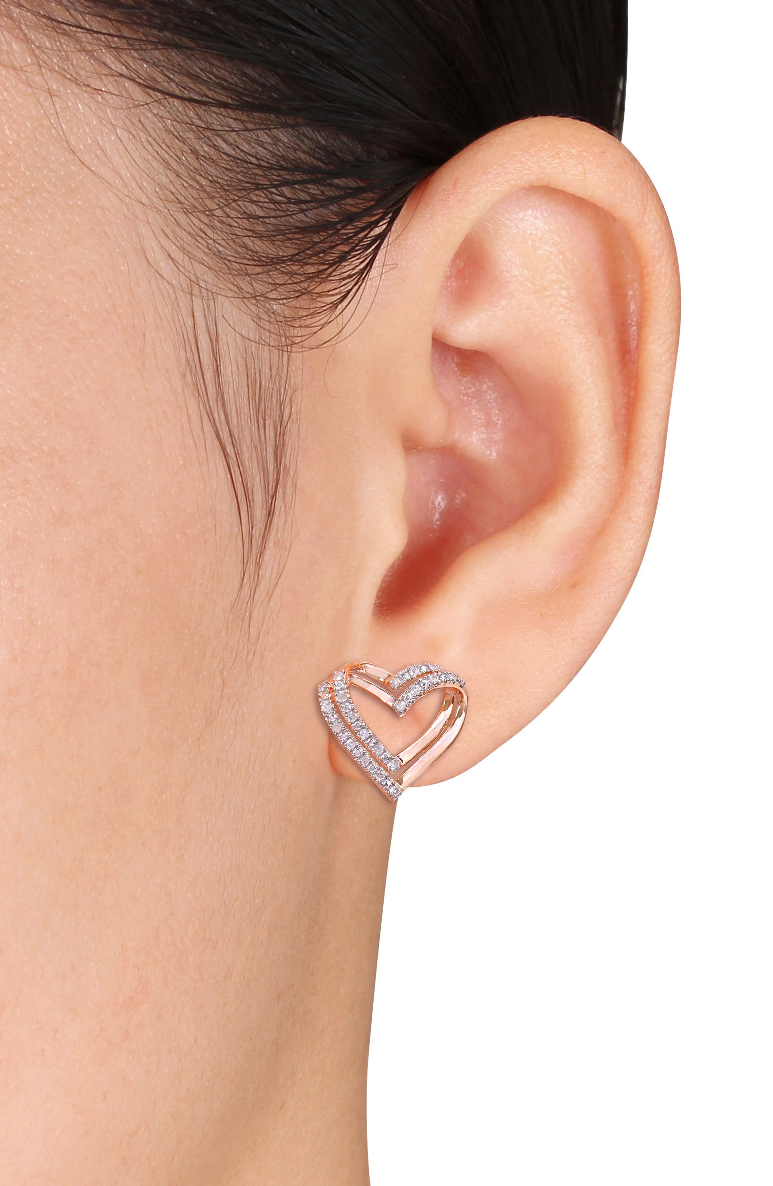 DELMAR Diamond Heart Pendant Necklace & Stud Earrings Set - 0.4ct.