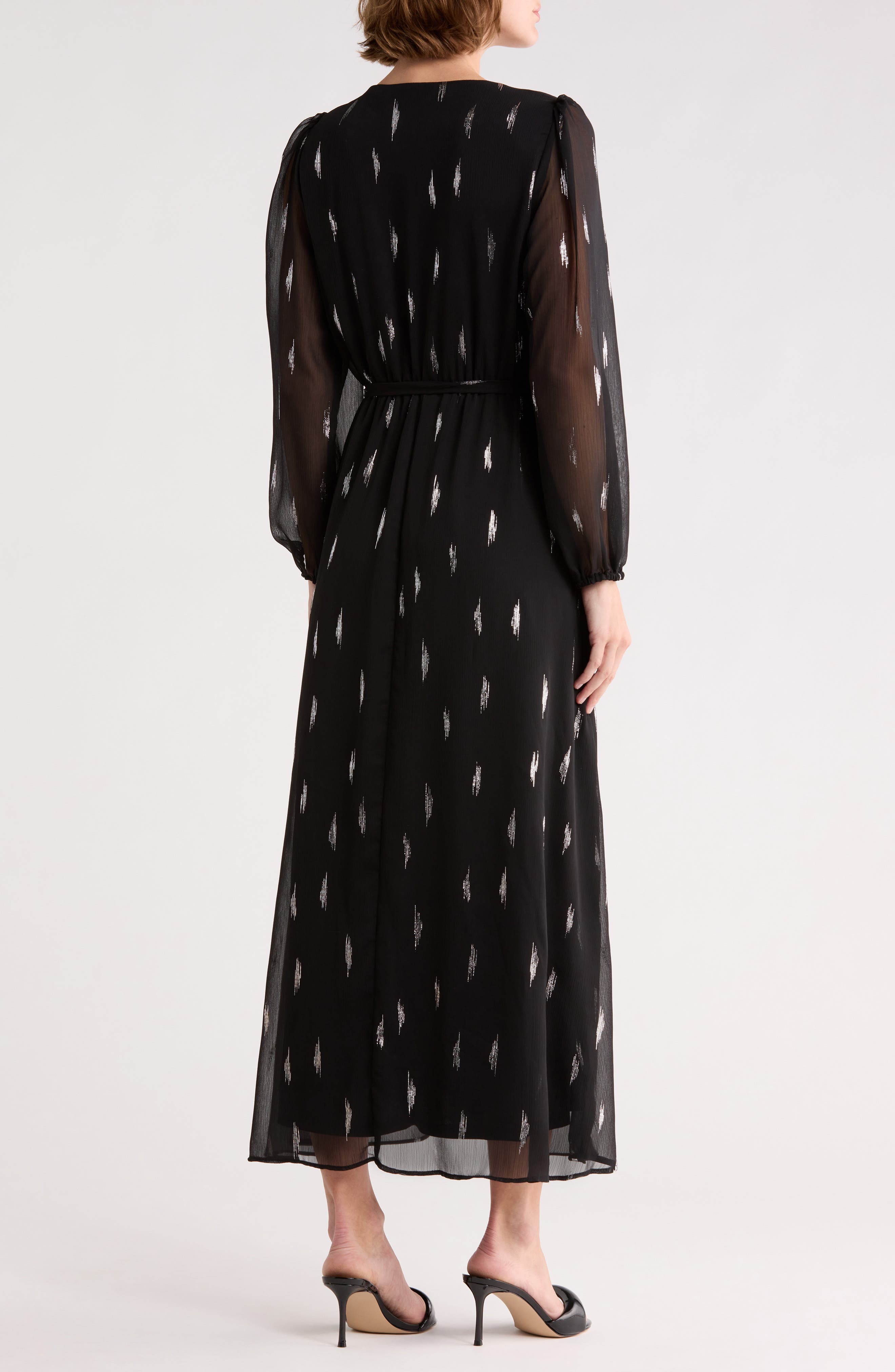 Halogen® Dot Long Sleeve Faux Wrap Maxi Dress