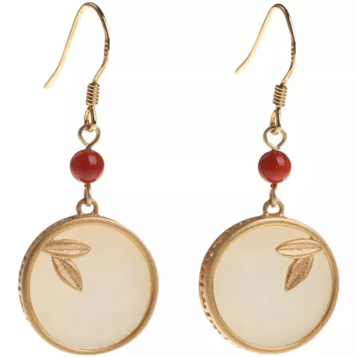 Yazhu Nanhong Hetian Jade Girl Si Teng with the same retro style Chinese jadeite earrings