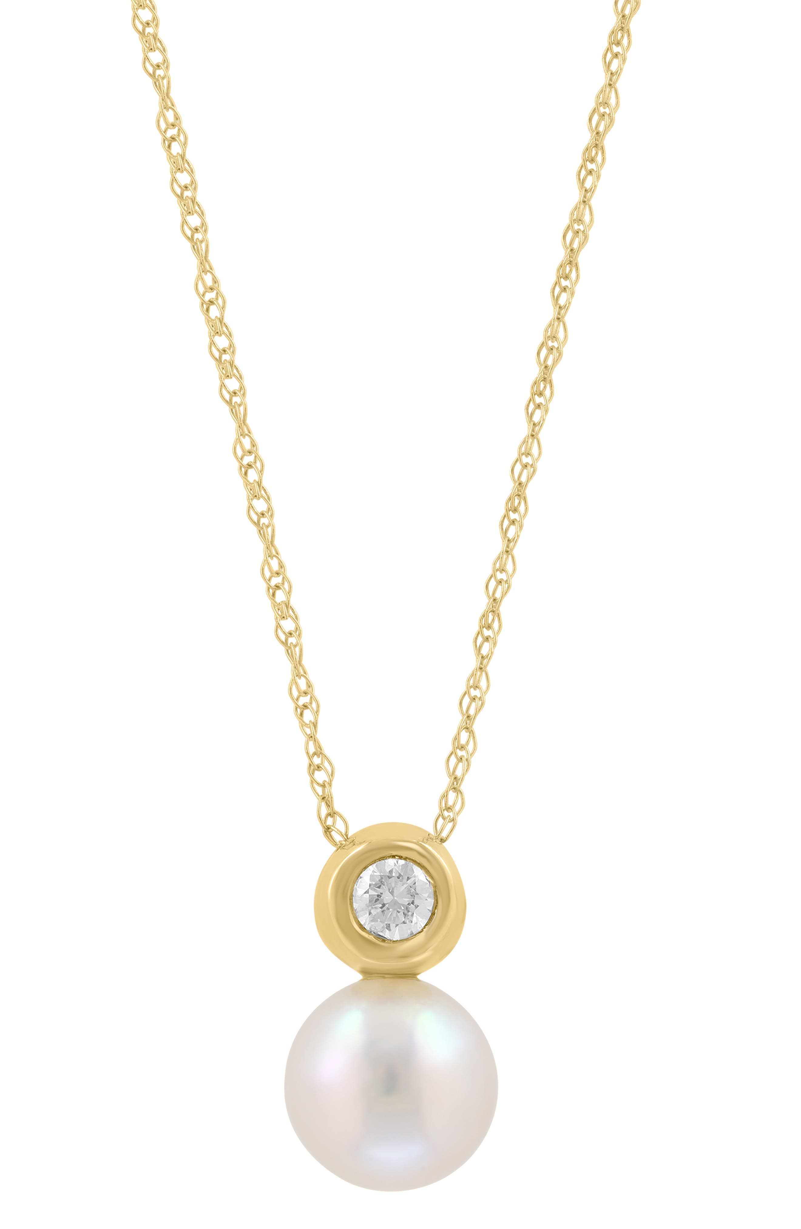 EFFY 14K Gold Bezel Set Diamond & Akoya Pearl Necklace