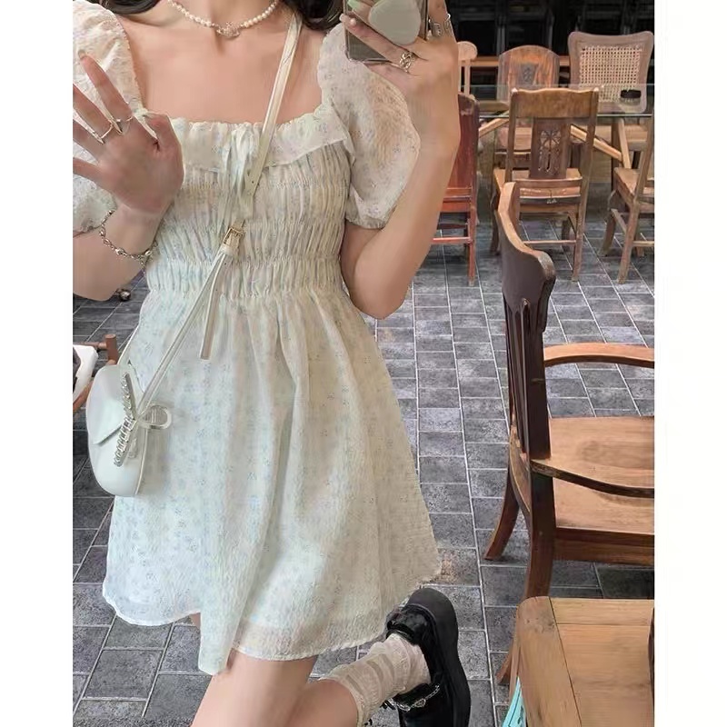 One-shoulder chiffon floral skirt new summer French high-end retro dress