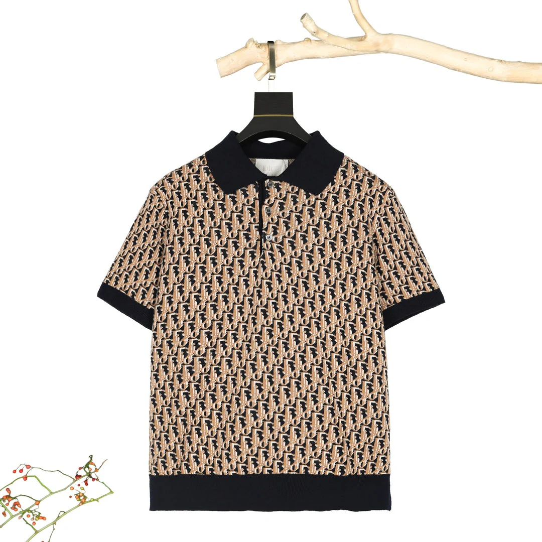 Classic jacquard knit lapel polo