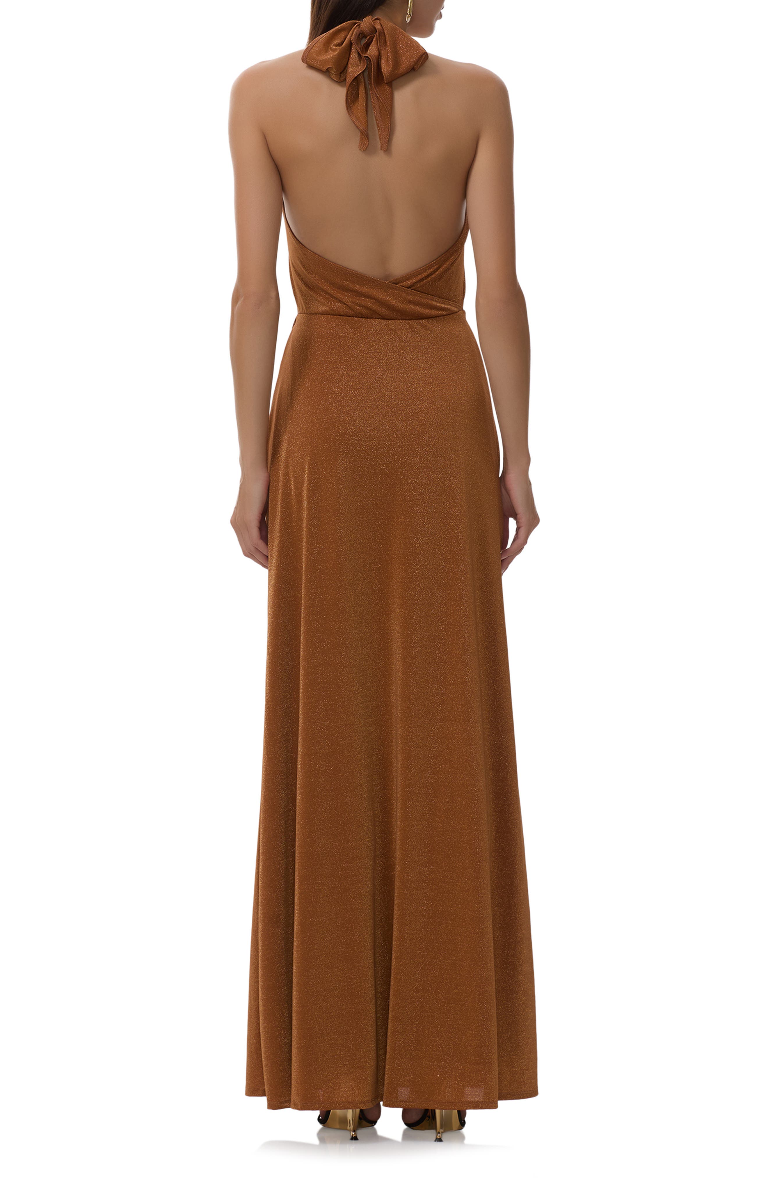 AFRM Kendrick Metallic Cutout Halter Jersey Gown