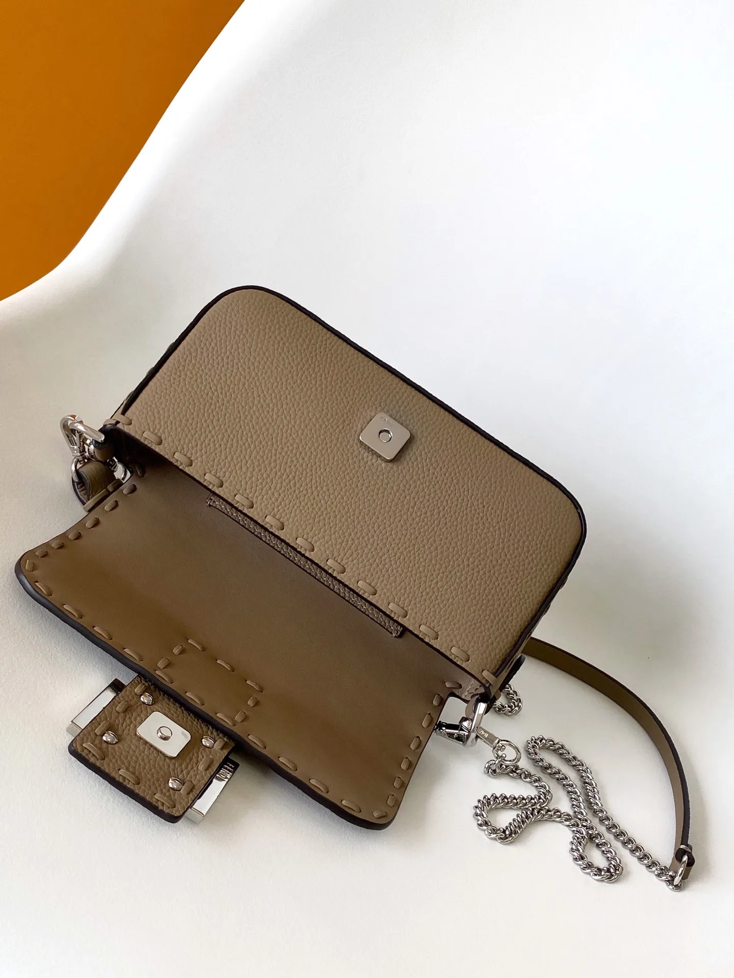 Fendi Baguette Grey Grained Leather Shoulder Bag product photo from LabelPicks