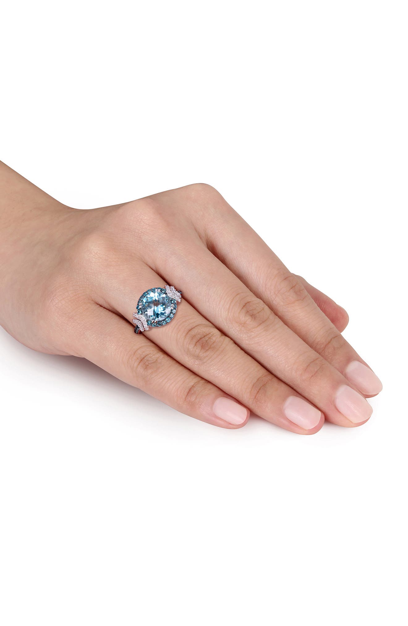 DELMAR Sterling Silver Blue Topaz & Diamond Ring