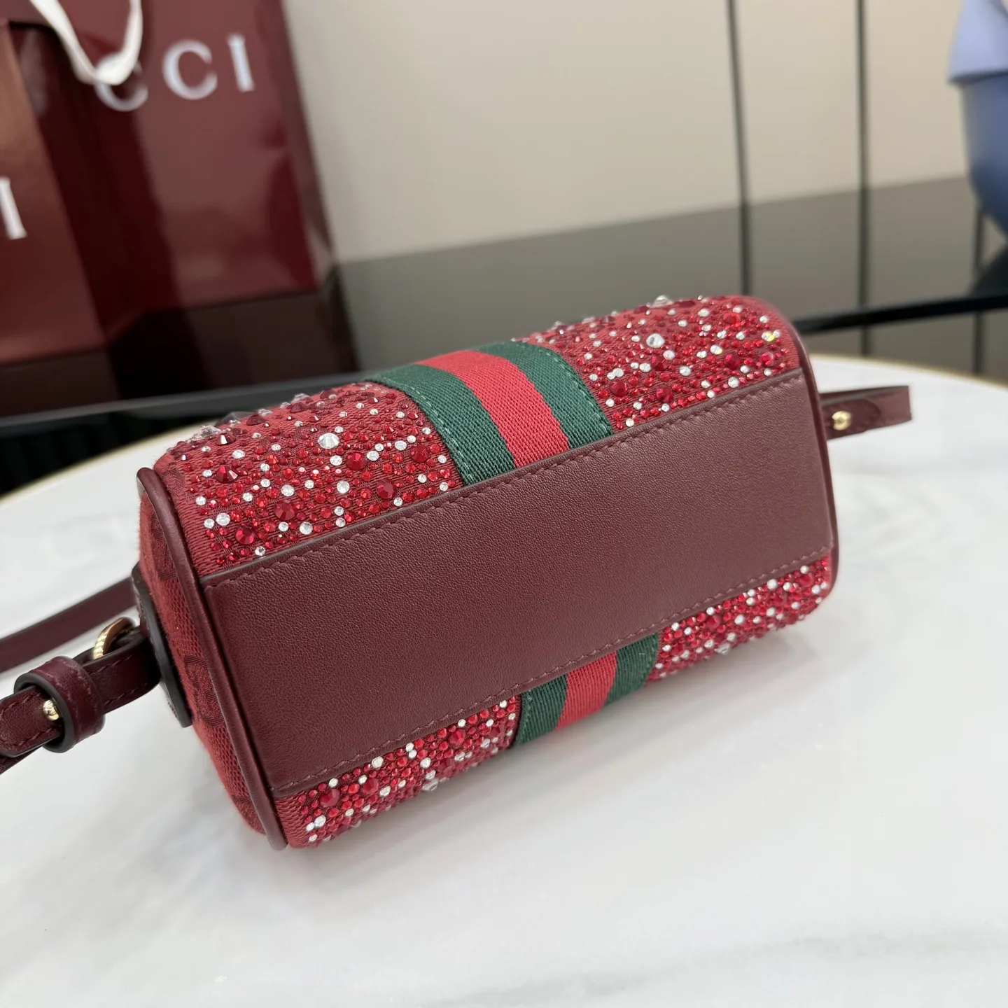 Gucci Burgundy Ophidia GG Supreme Canvas Top Handle Bag product photo from LabelPicks