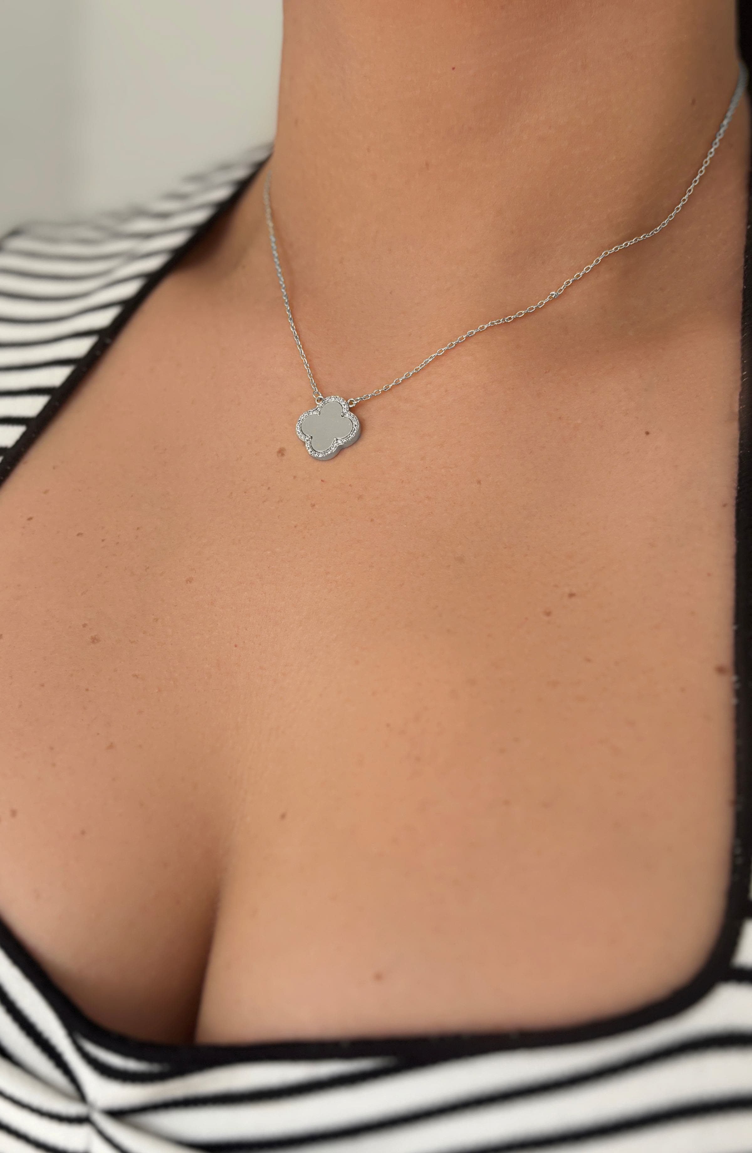 Adornia Silver Halo Clover Necklace & Bangle Set