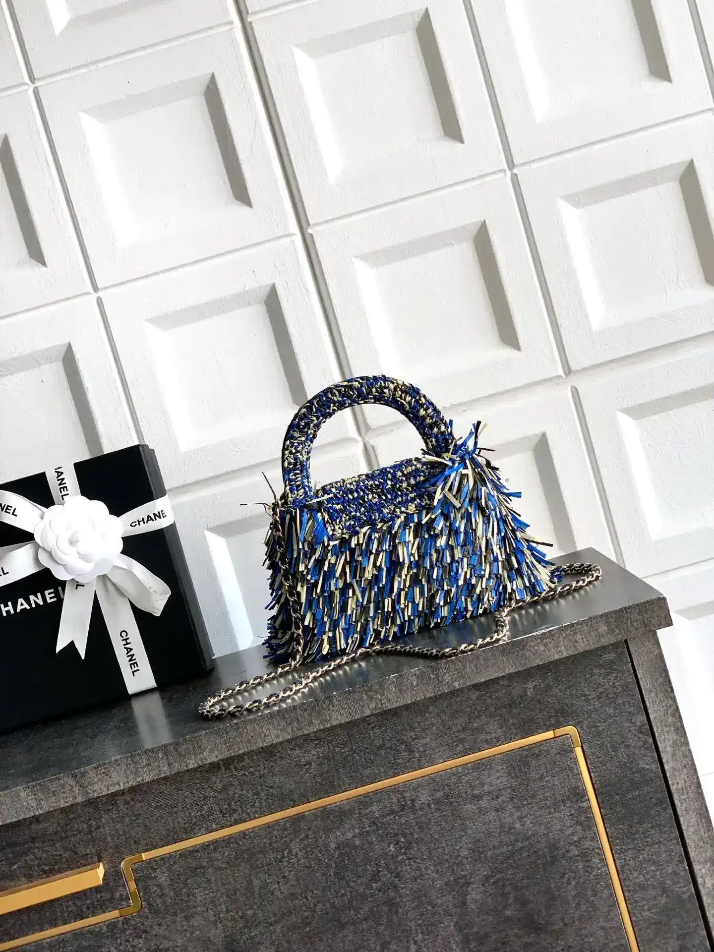 Chanel Blue Woven Leather Top Handle Bag product photo from LabelPicks