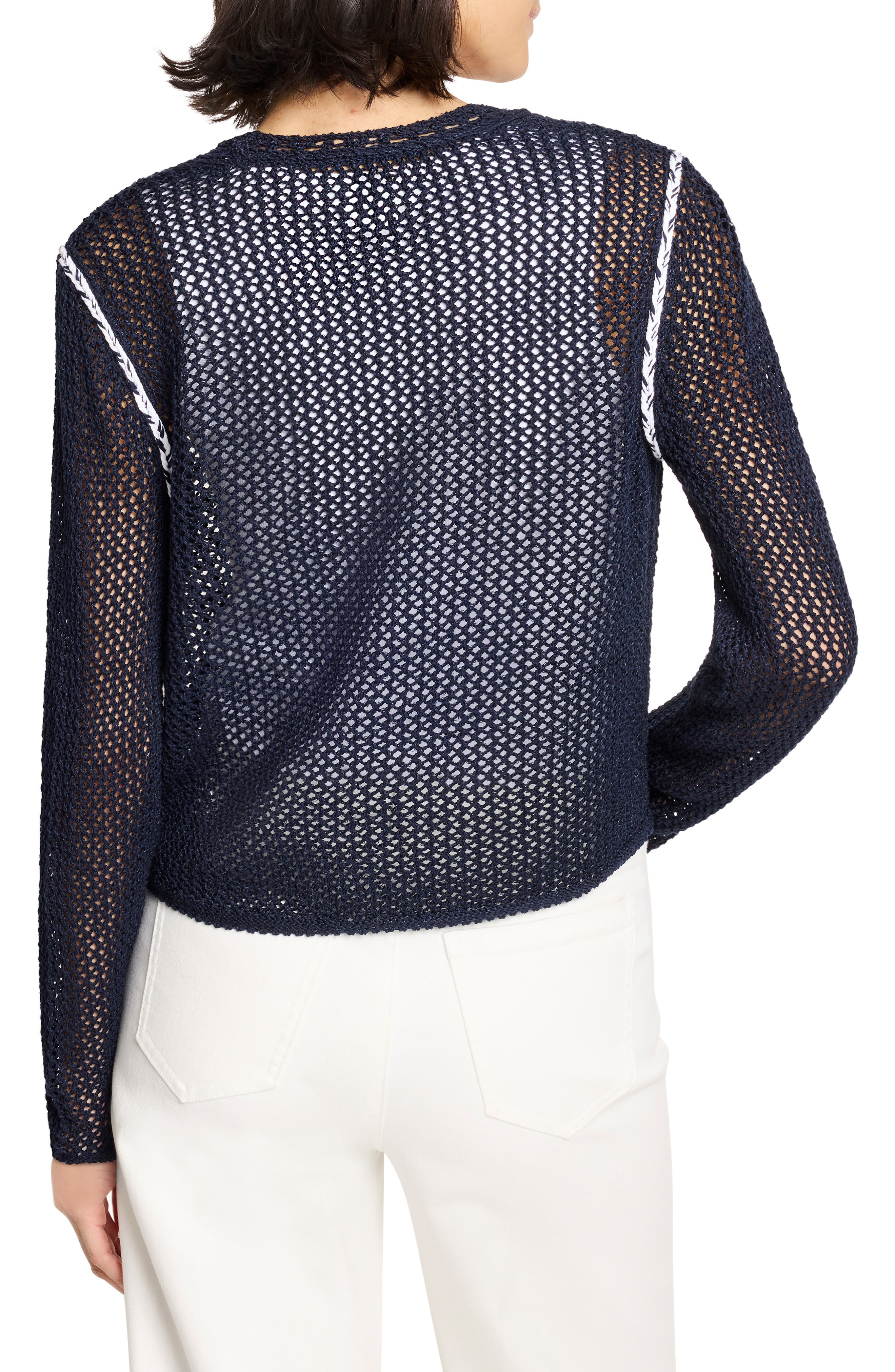 NIC+ZOE Tie Front Open Stitch Cotton Blend Cardigan