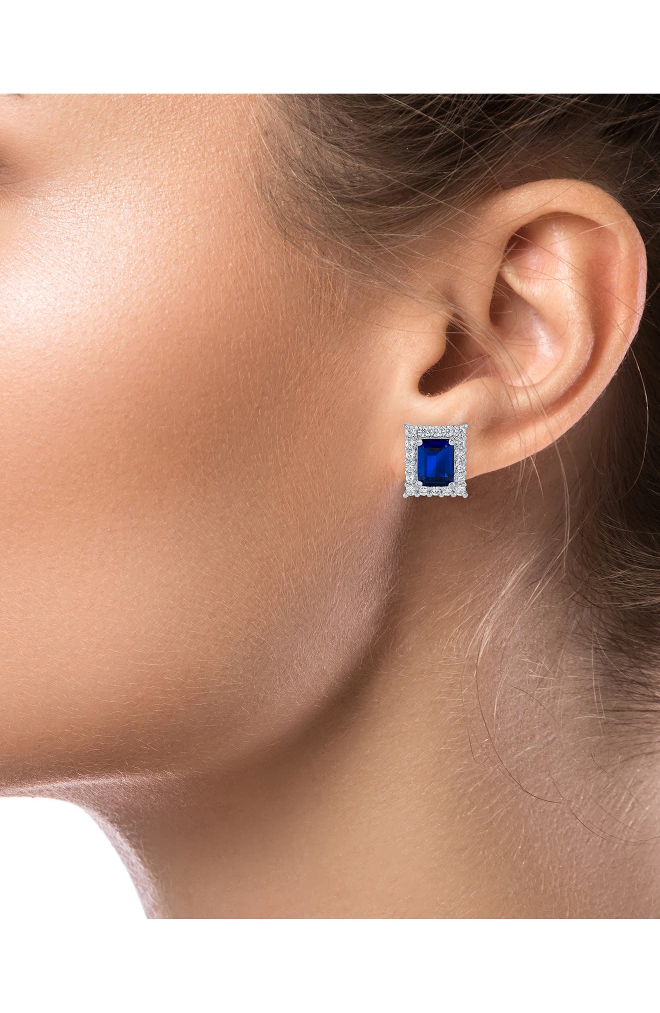 CZ by Kenneth Jay Lane Emerald Cut CZ Pavé Halo Stud Earrings