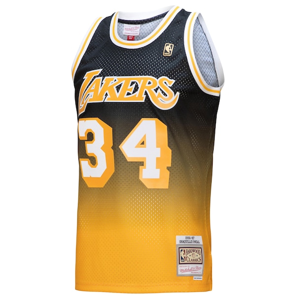 Shaquille O'Neal Los Angeles Lakers 1996/97 Hardwood Classics Fadeaway Swingman Player Jersey - Gold/Black