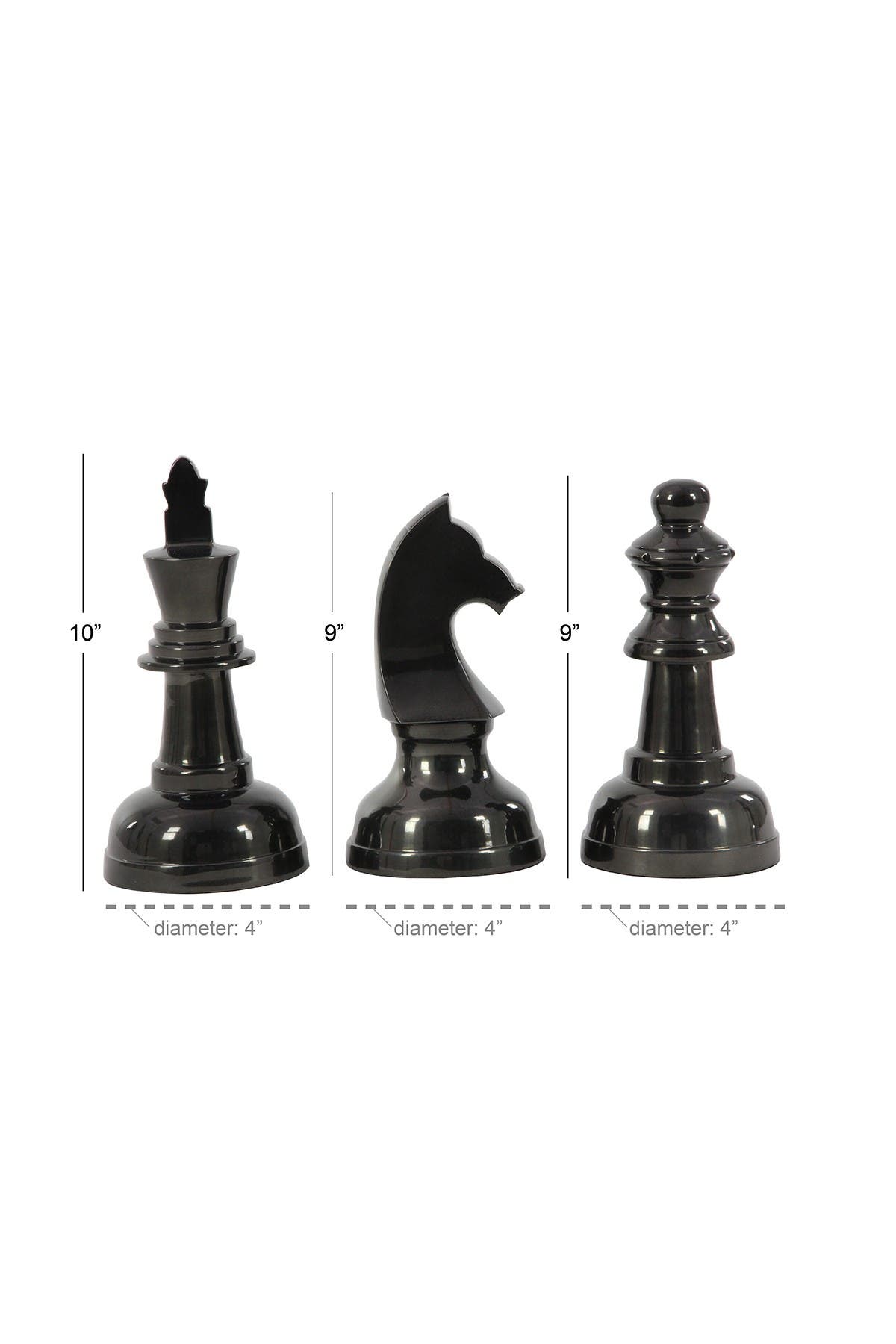 COSMO BY COSMOPOLITAN Dark Gray Aluminum Chess Sculpture with Knight, Queen & King - Set of 3