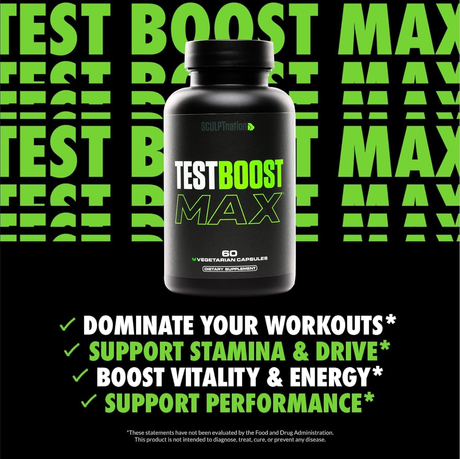 Sculpt Nation by V Shred Test Boost Max - Testosterone Supplement for Men - Tribulus Terrestris for Men - Natural Energy, Stamina, and Strength Booster - 60 Gluten-Free Capsules