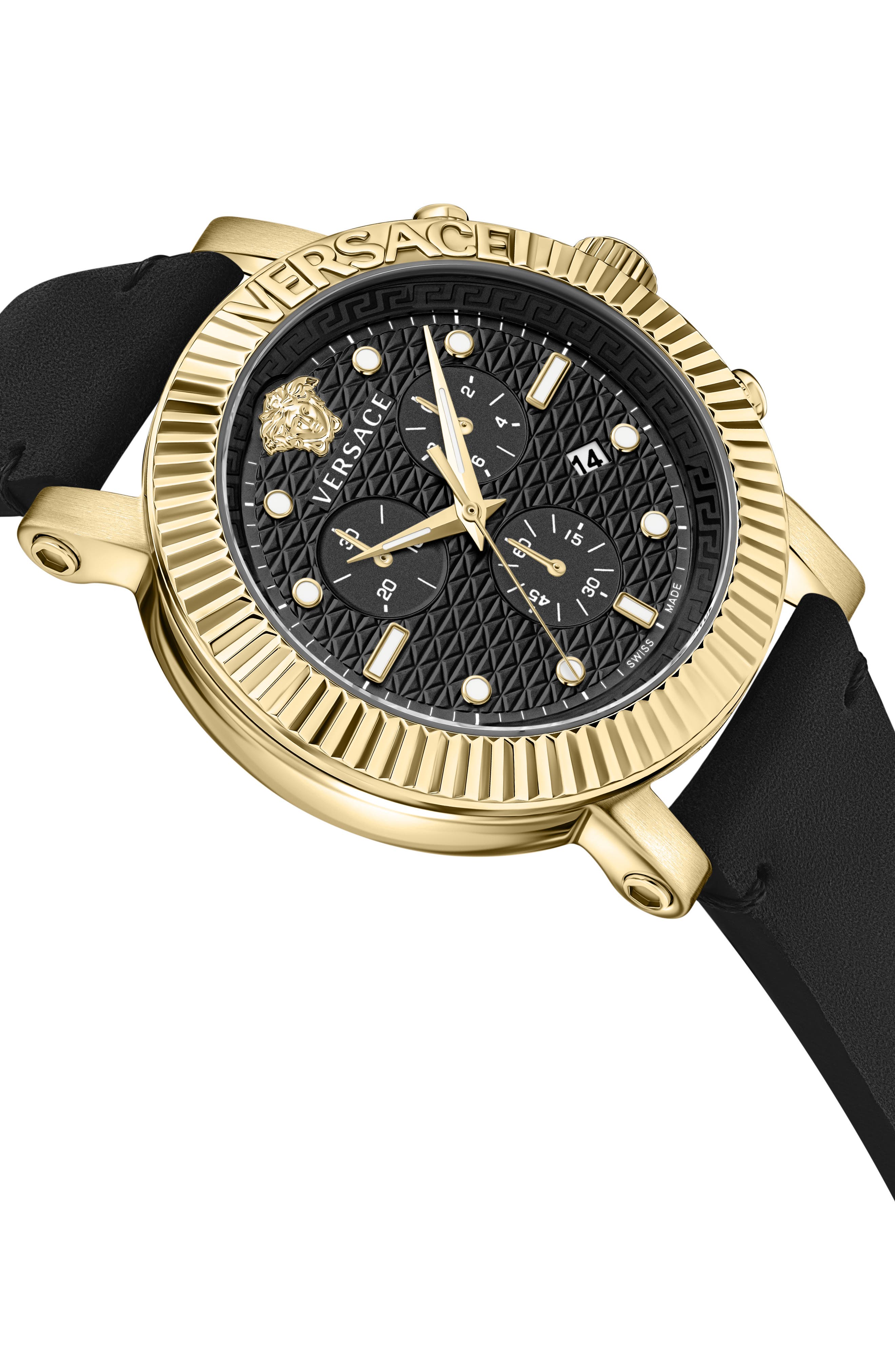 Versace V-Chrono Classic Leather Strap Watch, 45mm