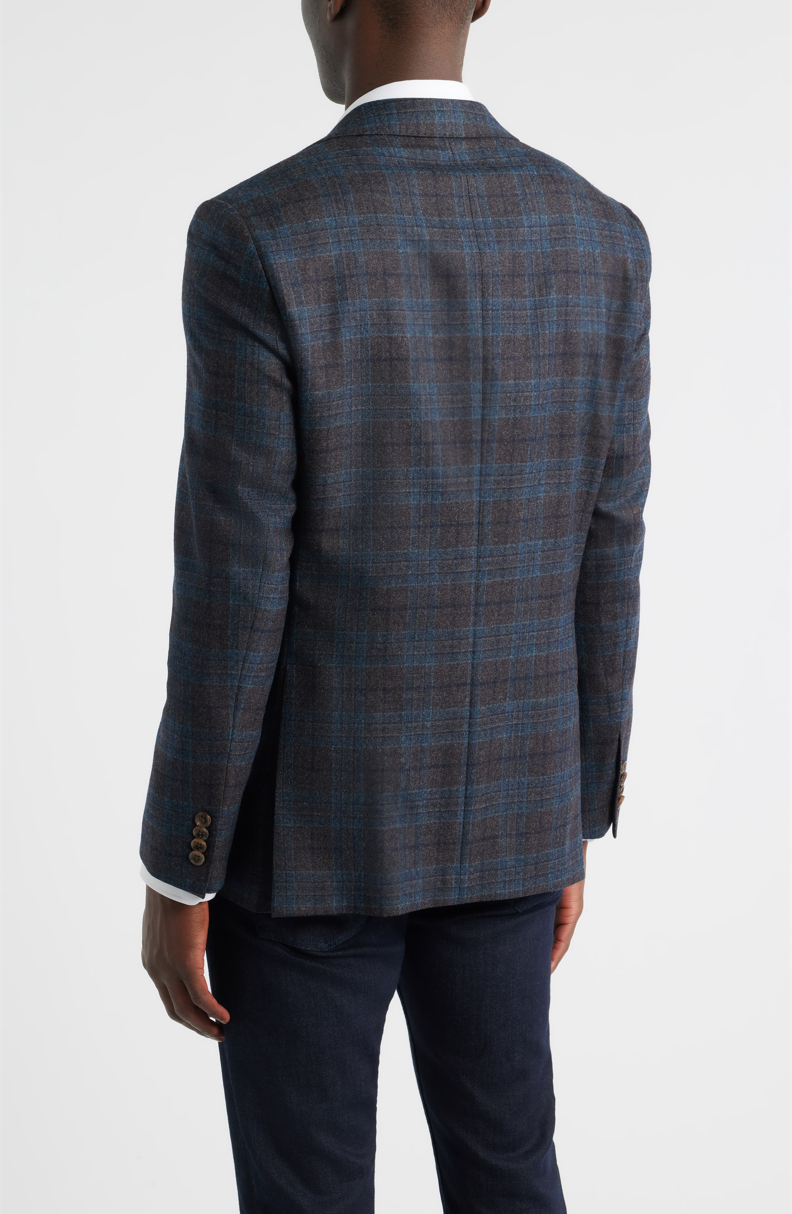 Jack Victor Midland Contemporary Fit Grey Deco Plaid Super 110s Wool Sport Coat