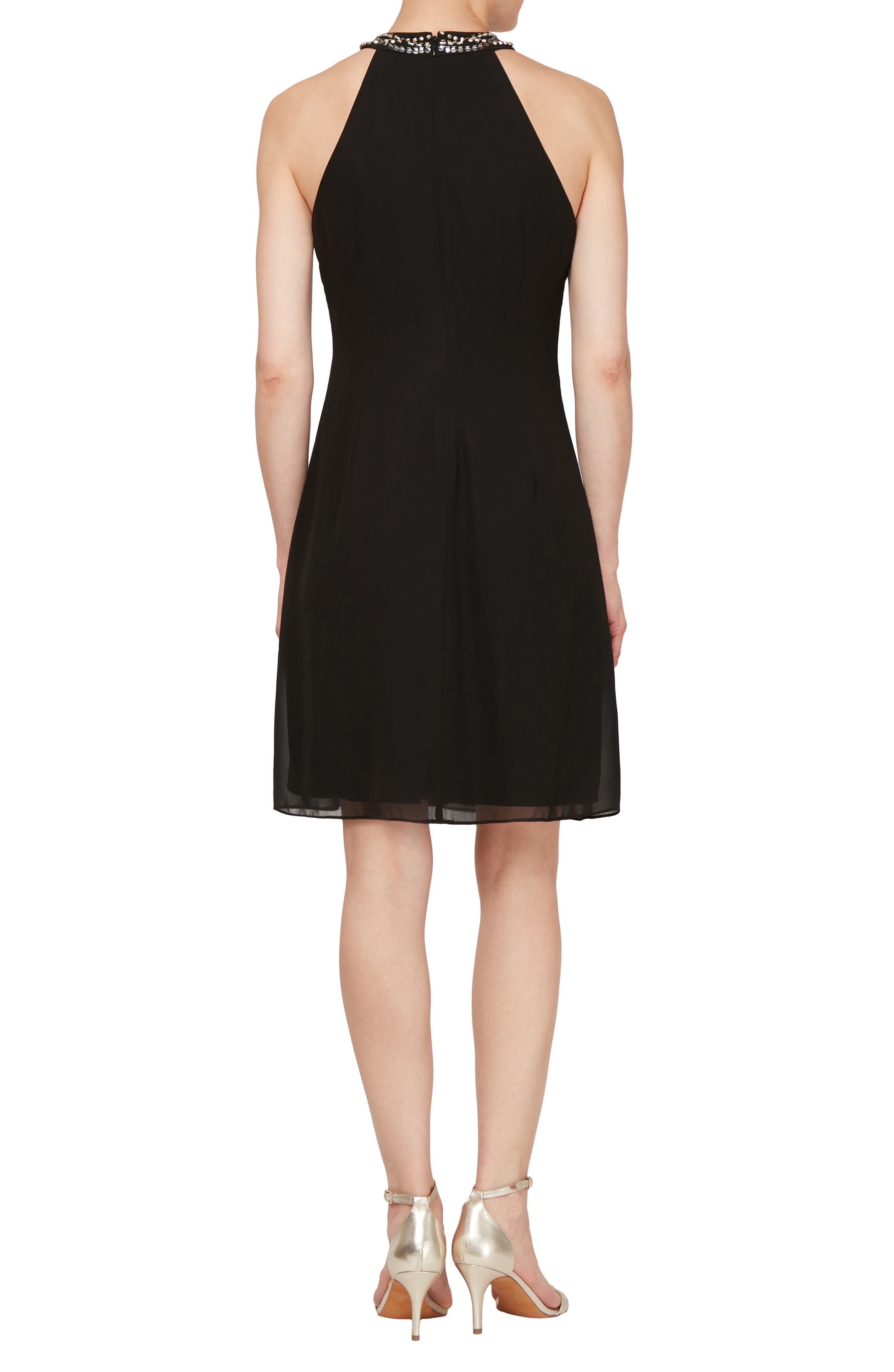 SL FASHIONS Bead Braided Halter Chiffon Dress