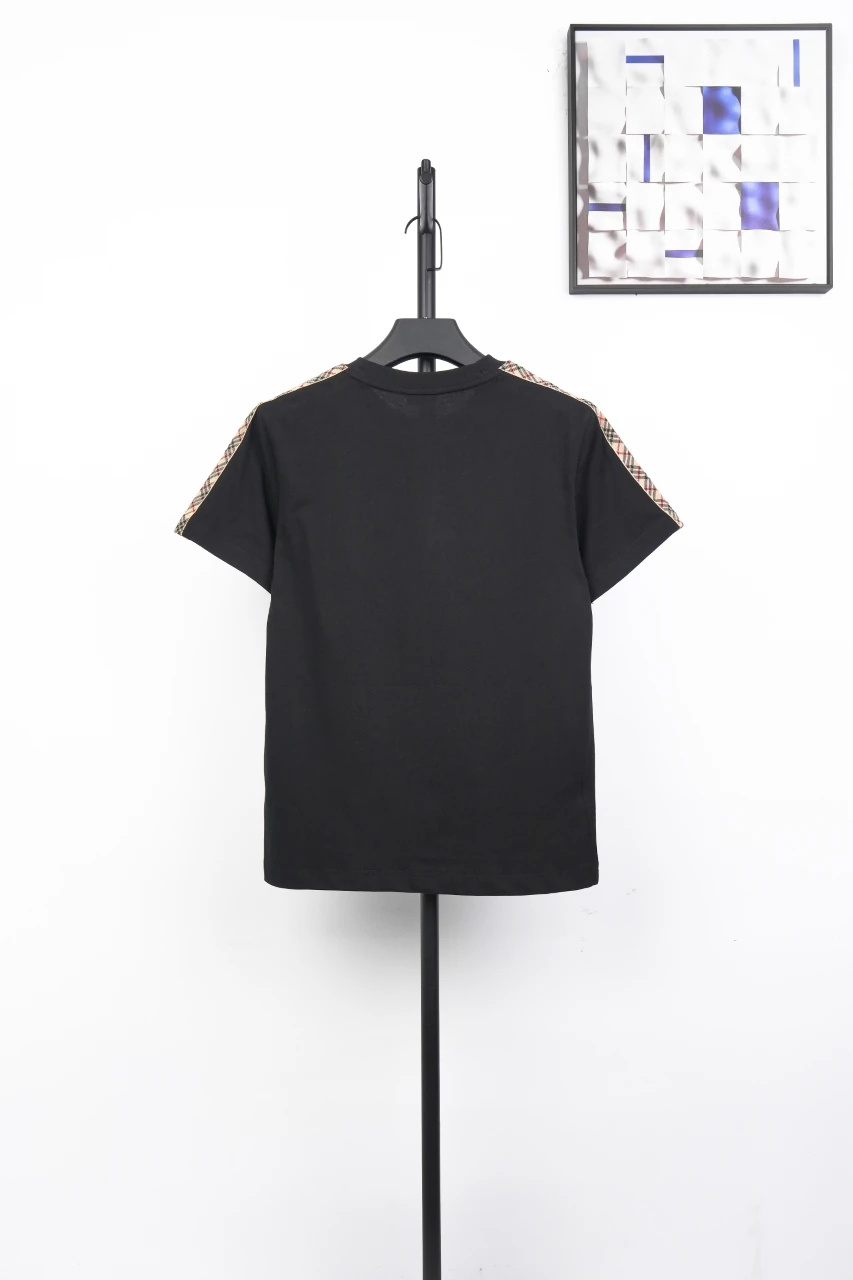 Burberry Black Check Shoulder Equestrian Knight Cotton T-Shirt product photo from LabelPicks