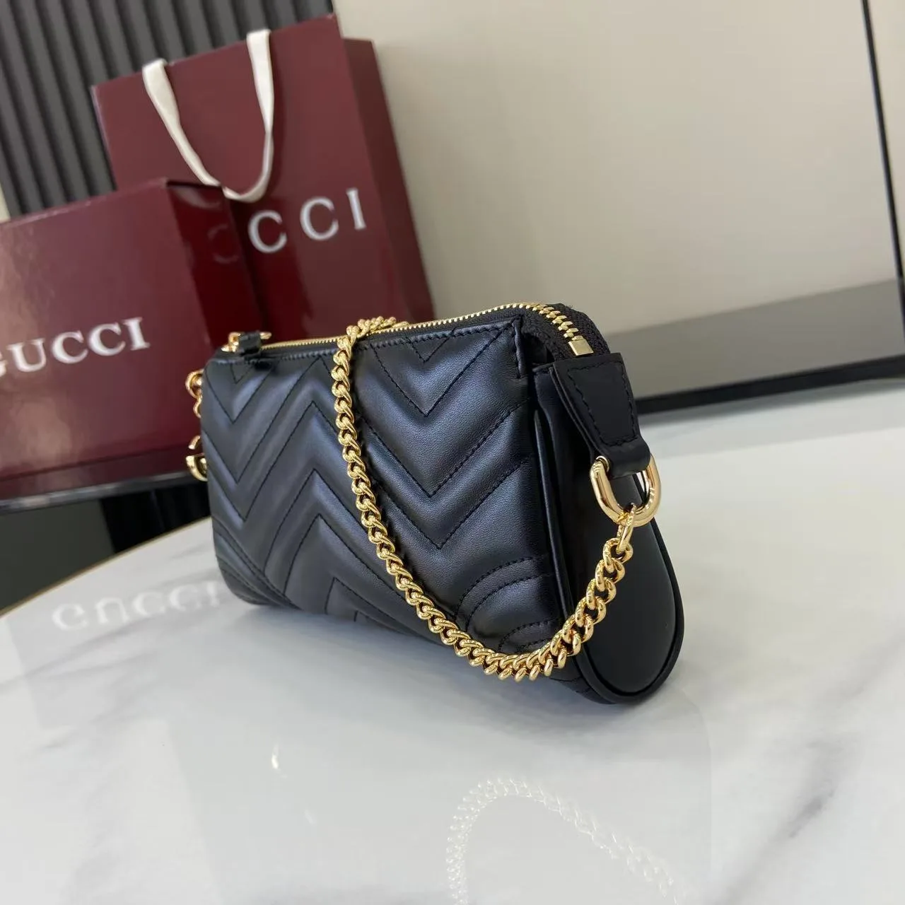 Gucci Black Marmont GG Supreme Canvas Shoulder Bag product photo from LabelPicks