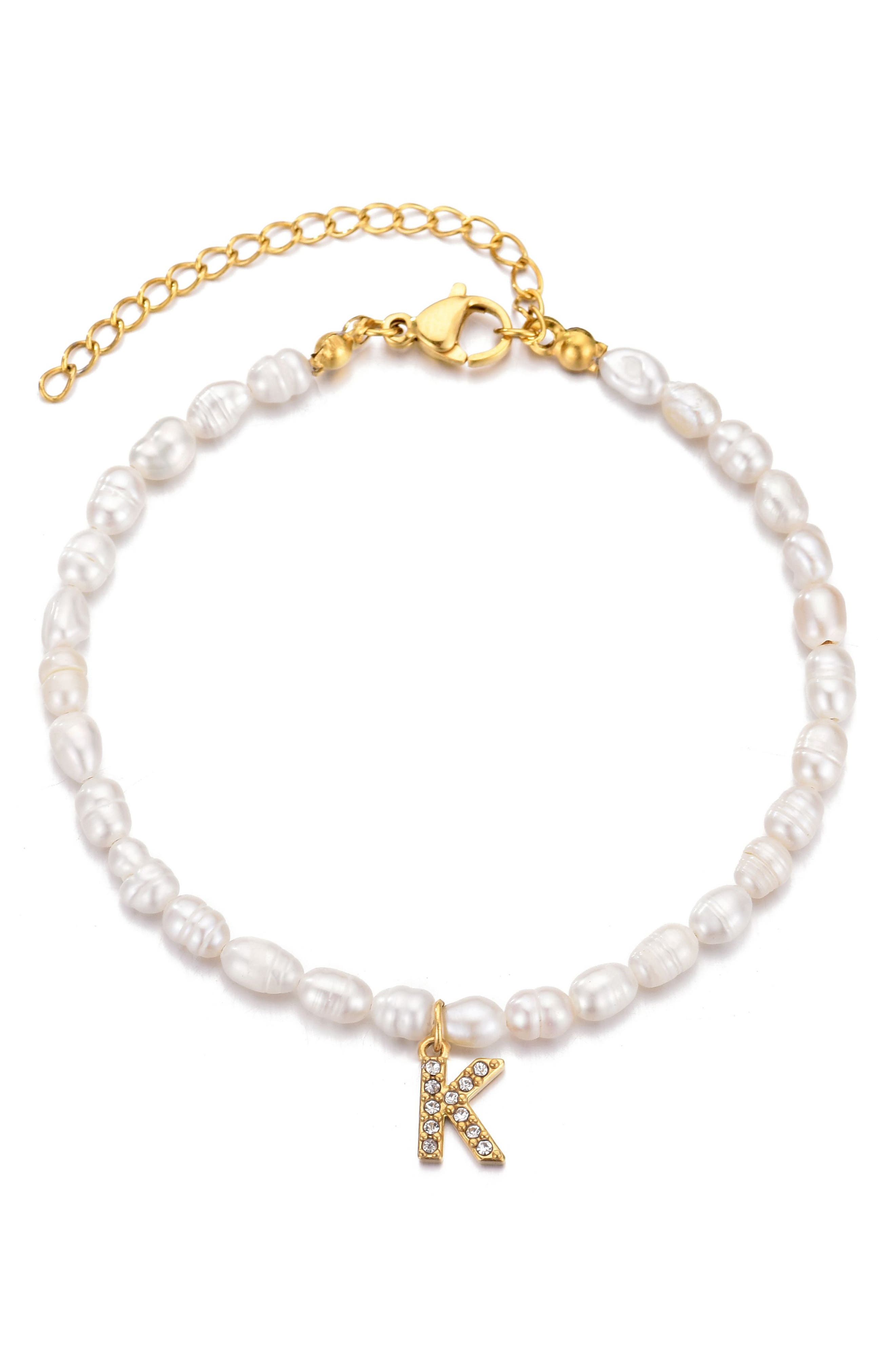 Adornia Freshwater Pearl Initial Charm Bracelet