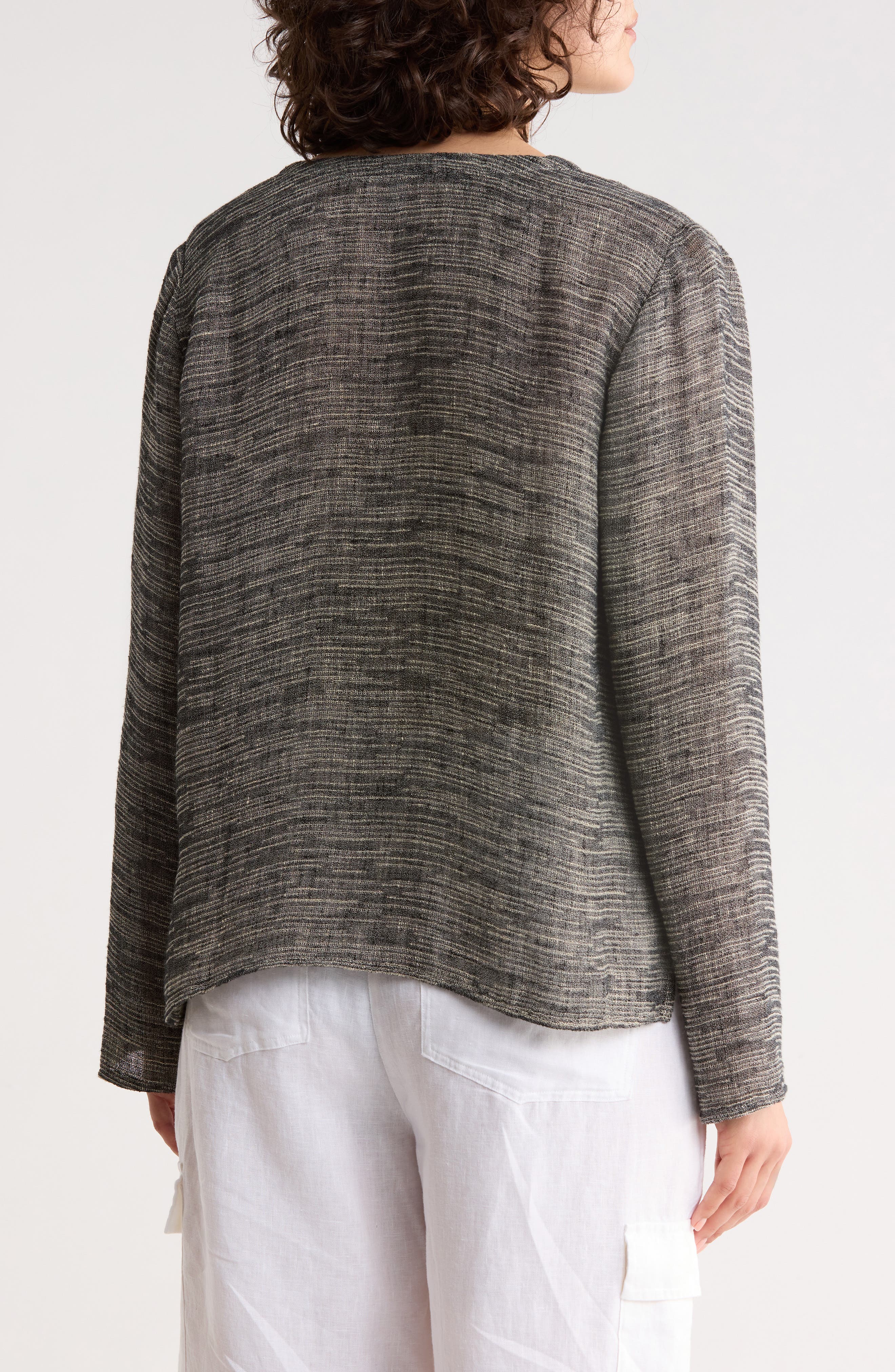 Eileen Fisher V-Neck Organic Linen Blend Button-Up Top