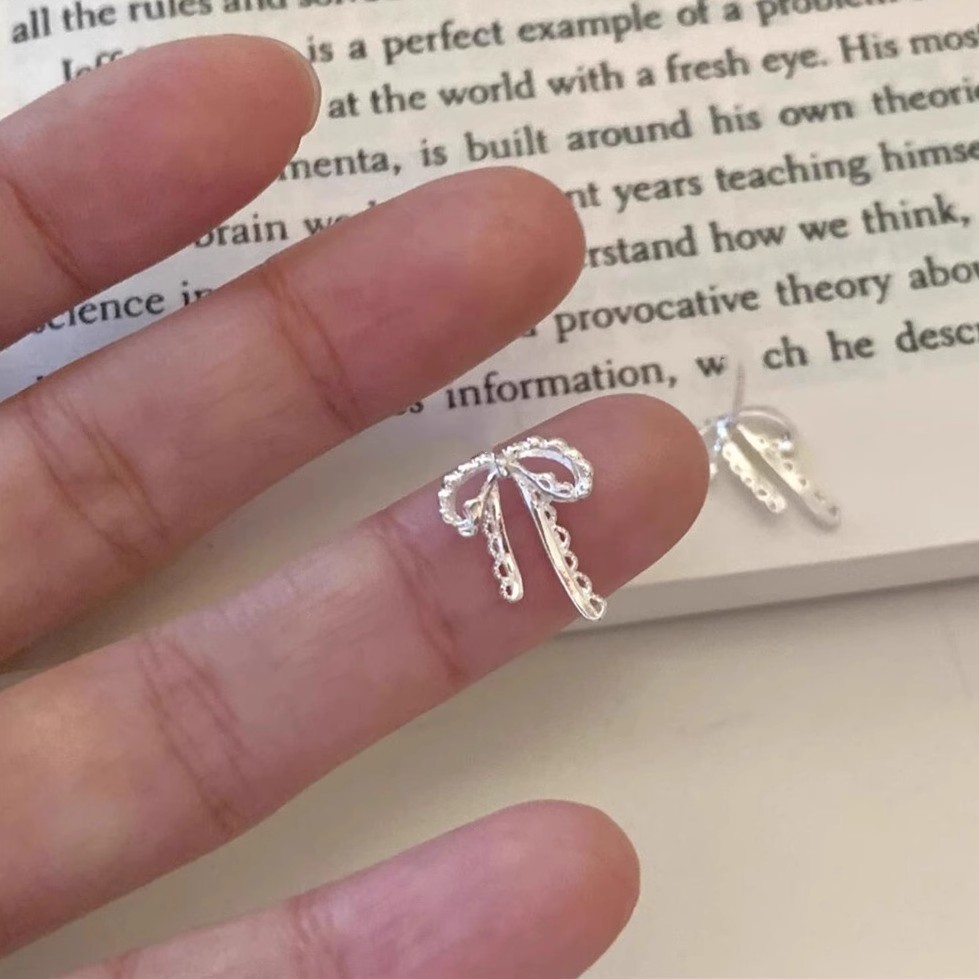 925 Sterling Silver Bow Stud Earrings| Delicate Lace Design