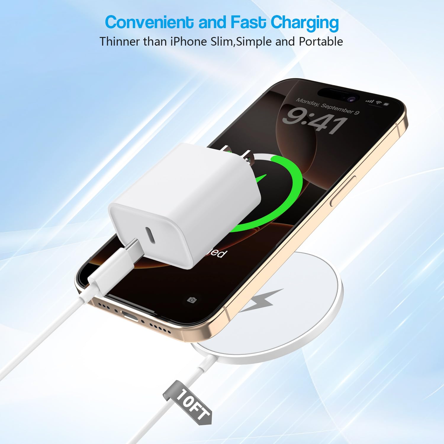 10FT Magnetic Wireless Charger, 15W Fast Apple Mag-Safe Charger for iPhone 17/16/15, PD with USBC Apple Fast Charging Block, 10-foot quick charge for iPhone 17/17 Air/17, 16, 15 Pro/Pro Max/14/13/12/AirPods