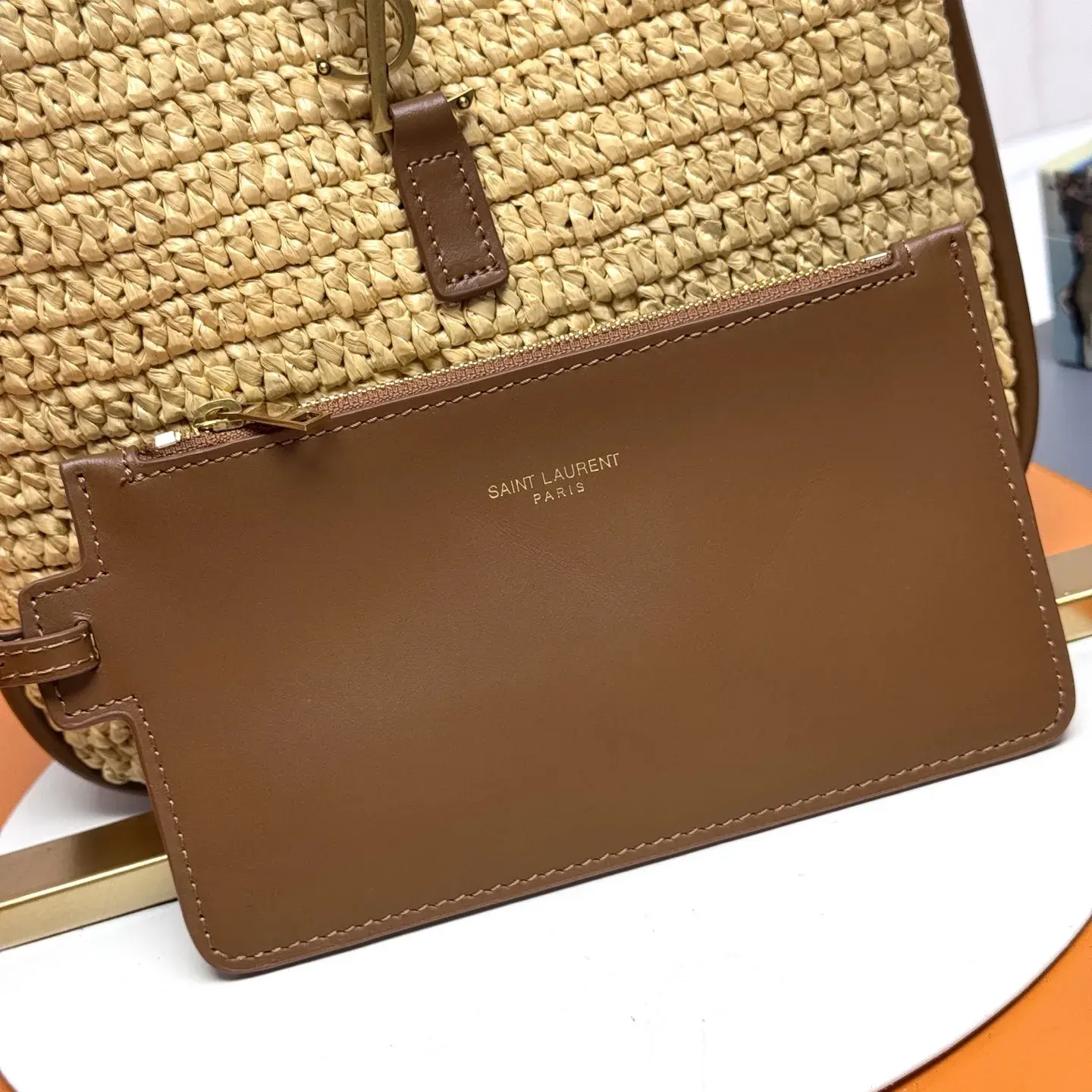 Saint Laurent Beige Straw Woven Shoulder Bag product photo from LabelPicks