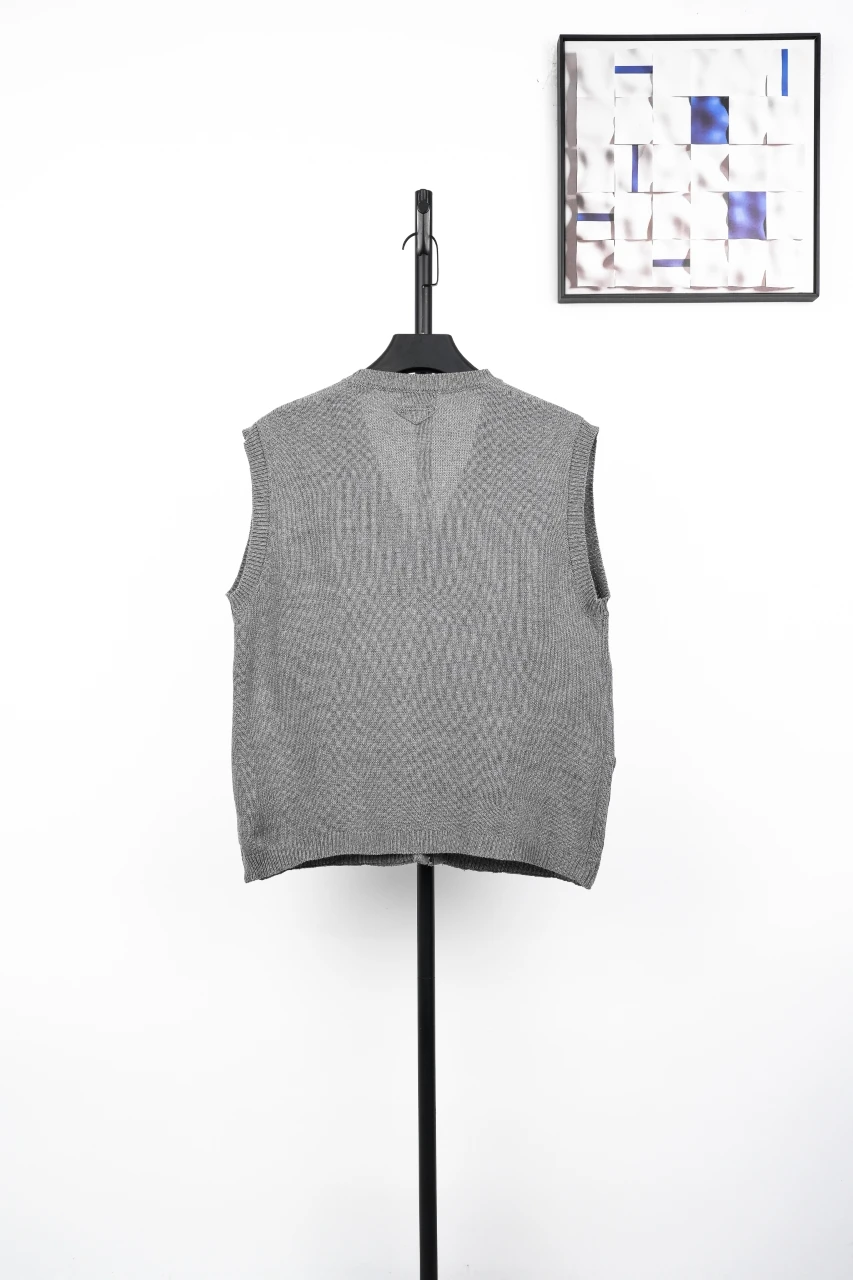 Prada Grey Multi-Pocket Wool Blend Zip Vest product photo from LabelPicks
