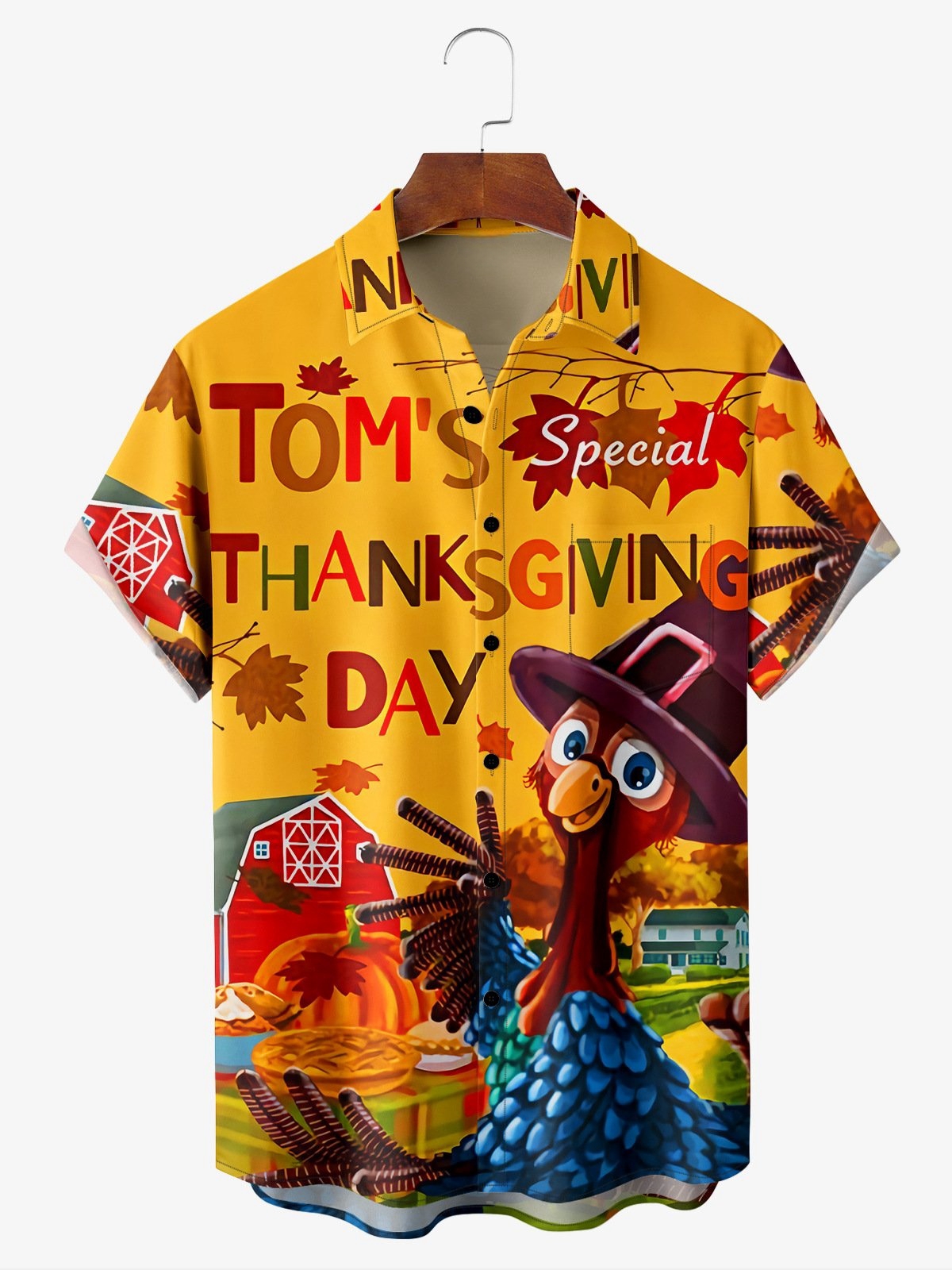 Thanksgiving Turkey Chest Pocket Short Sleeve Casual Shirt