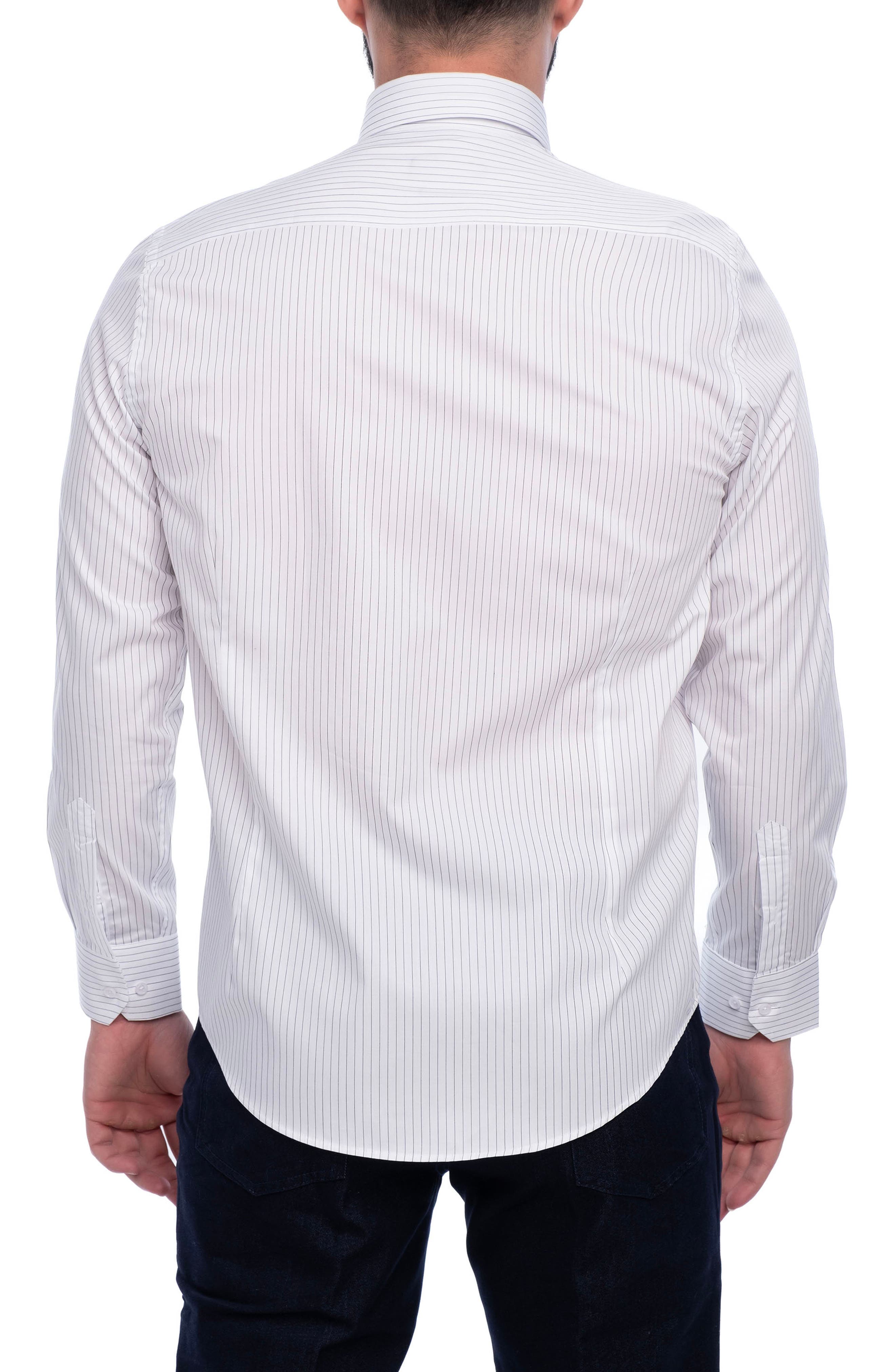 VELLAPAIS Stripe Cotton Slim Fit Button Down Shirt