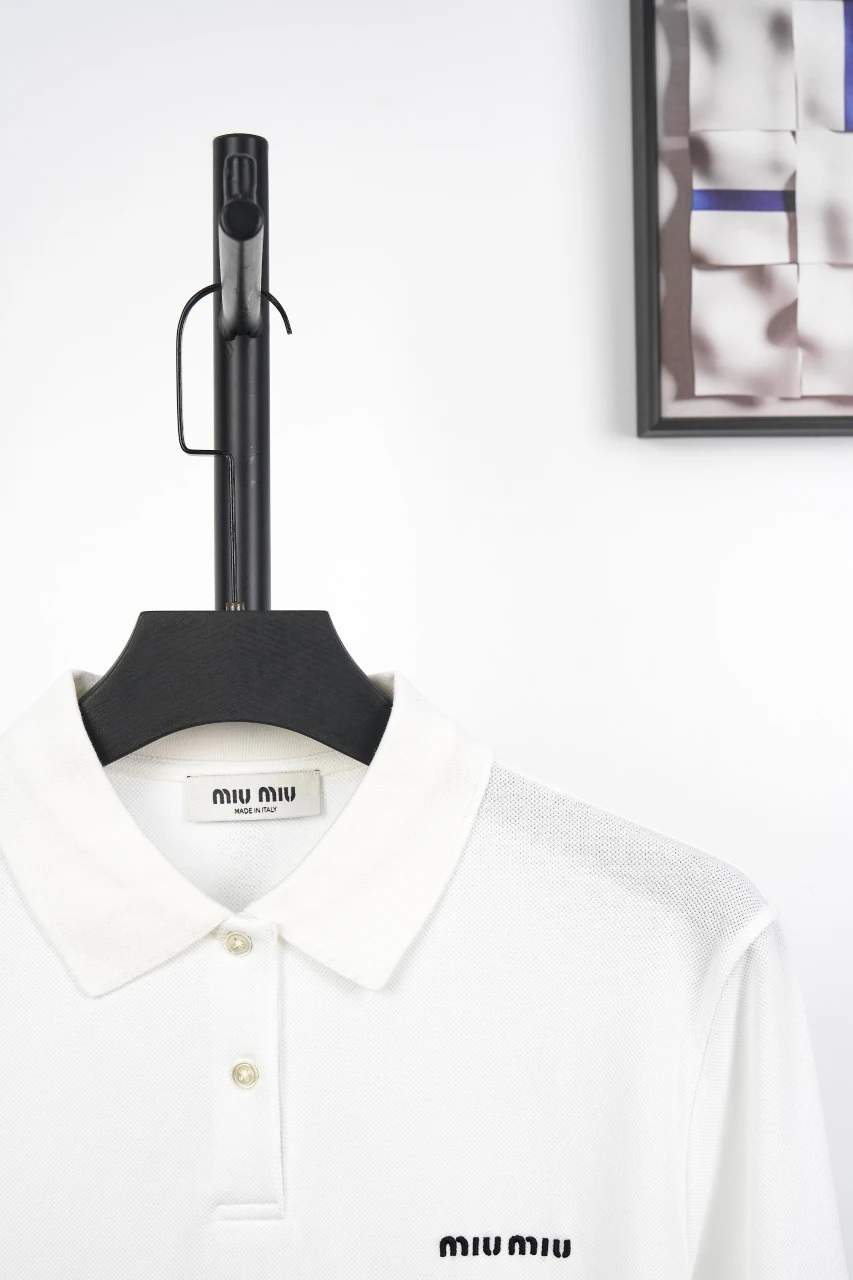Miu Miu White Logo Embroidered Long Sleeve Polo Shirt product photo from LabelPicks