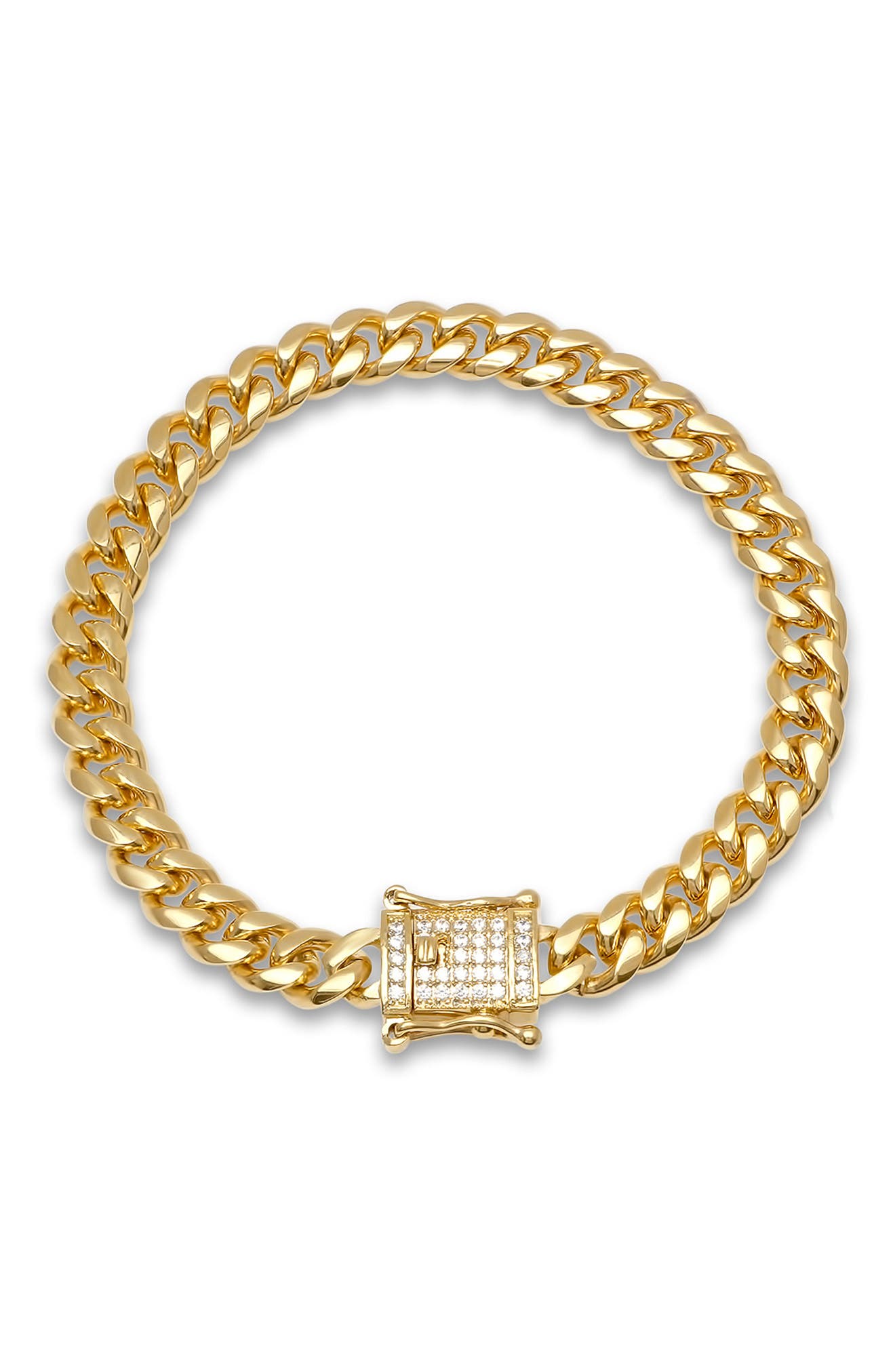 HMY JEWELRY 18K Gold Plated Stainless Steel Cubic Zirconia Box Lock Chain Bracelet